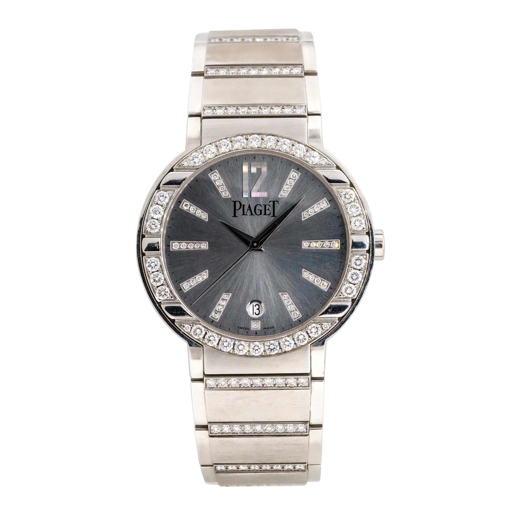 Women's Piaget 18k White Gold Polo Diamond Watch For Sale