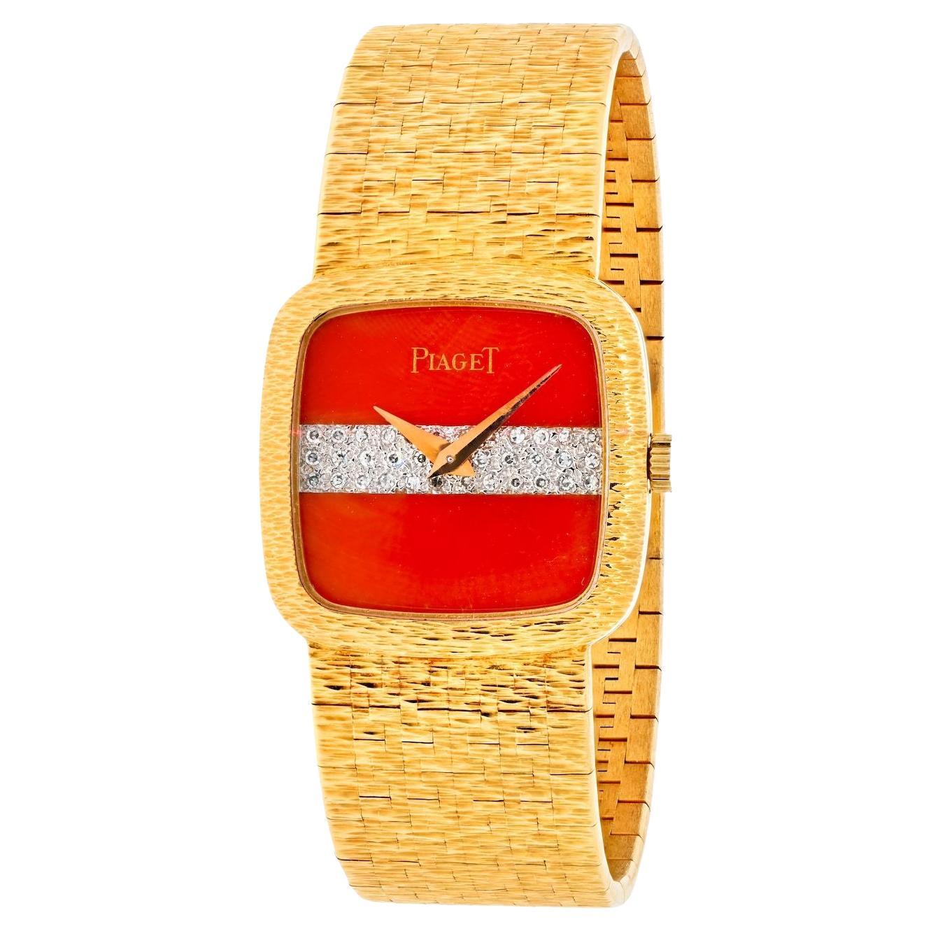 Piaget 18k Yellow Gold 1970s Coral Diamond Dial Vintage 9902a6 Ladies Watch