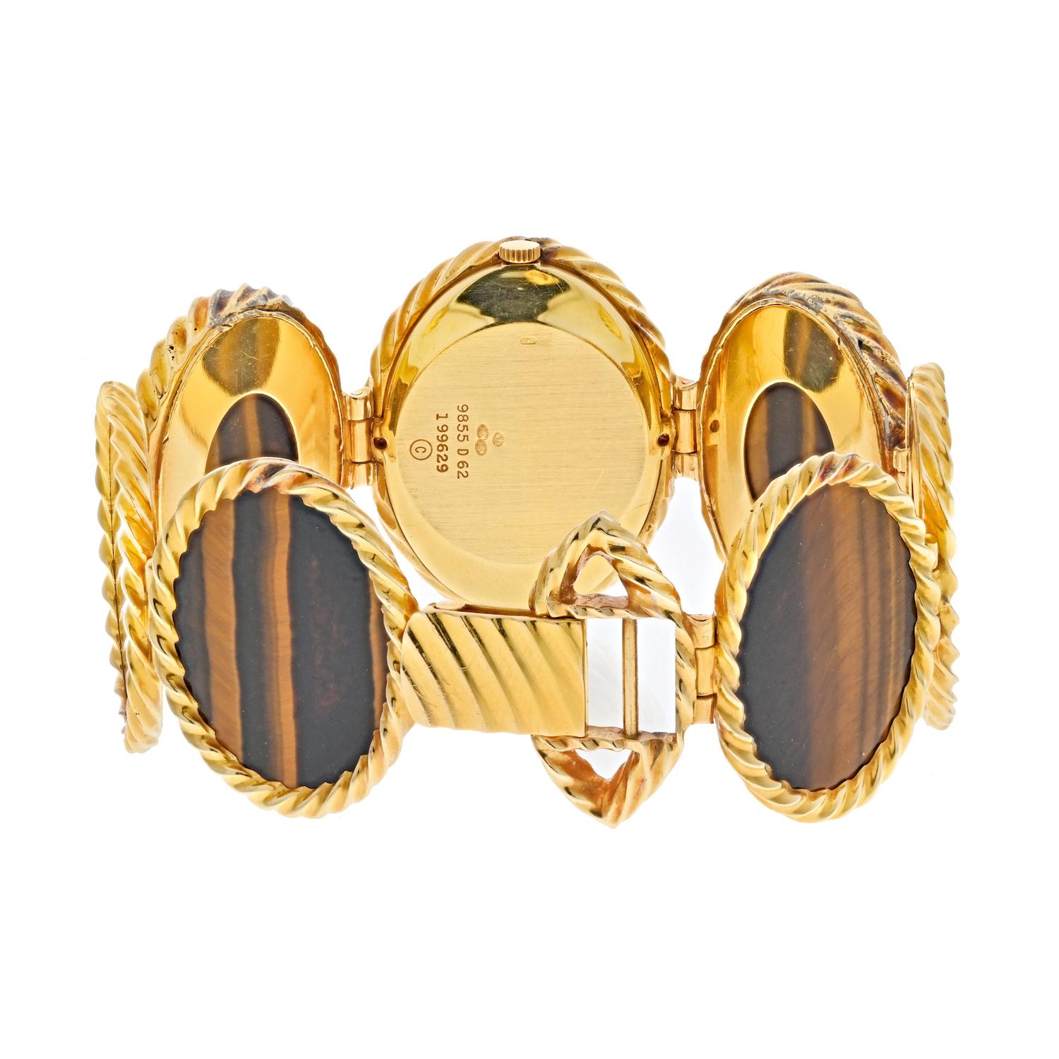 Piaget 18K Yellow Gold 1970's Tiger Eye Oval Link Ladies Watch 5
