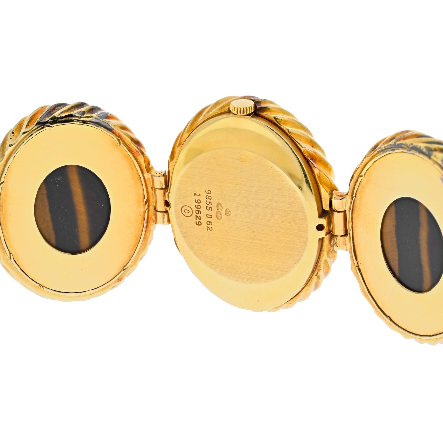 Piaget 18K Yellow Gold 1970's Tiger Eye Oval Link Ladies Watch 8