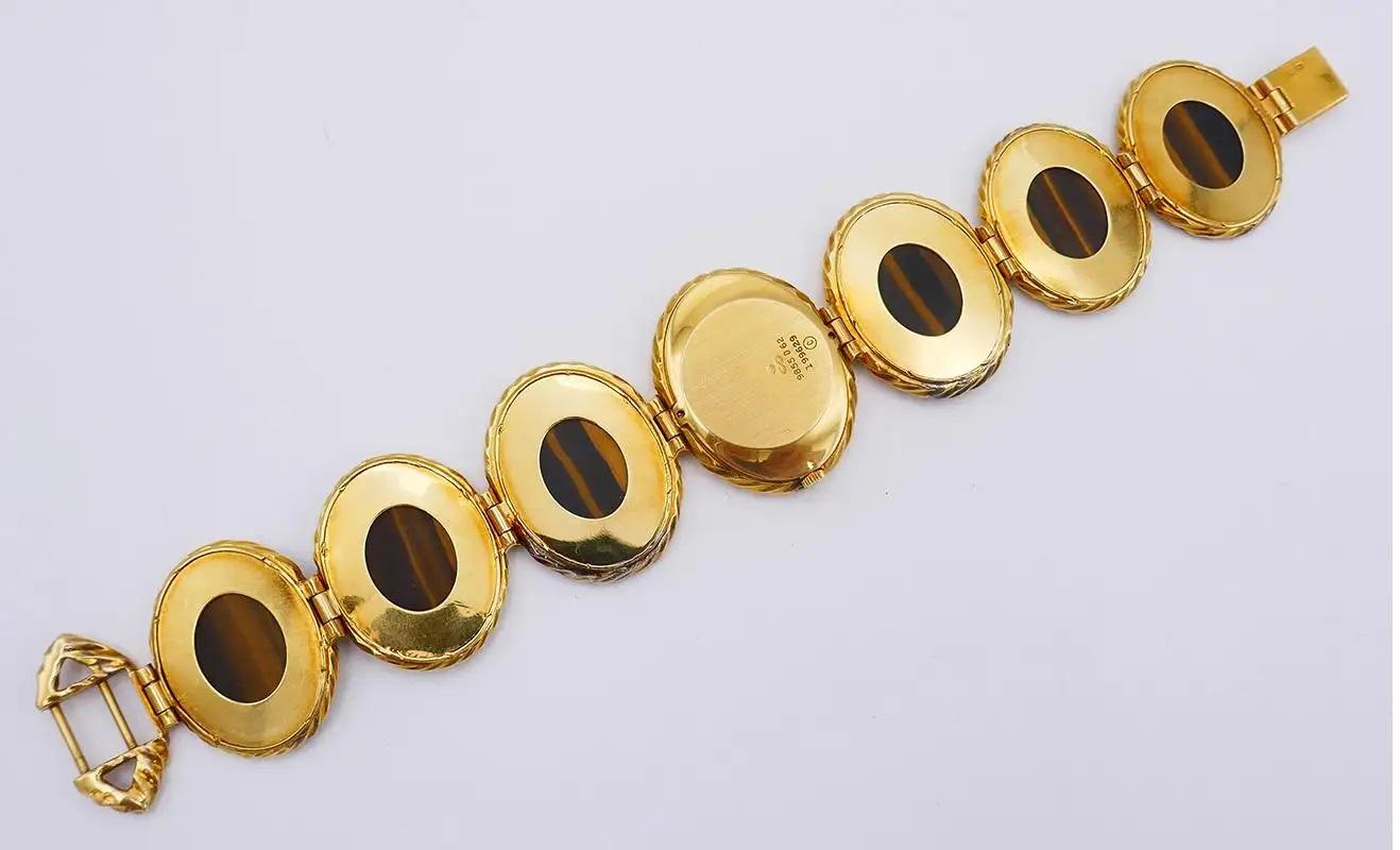 Retro Piaget 18K Yellow Gold 1970's Tiger Eye Oval Link Ladies Watch