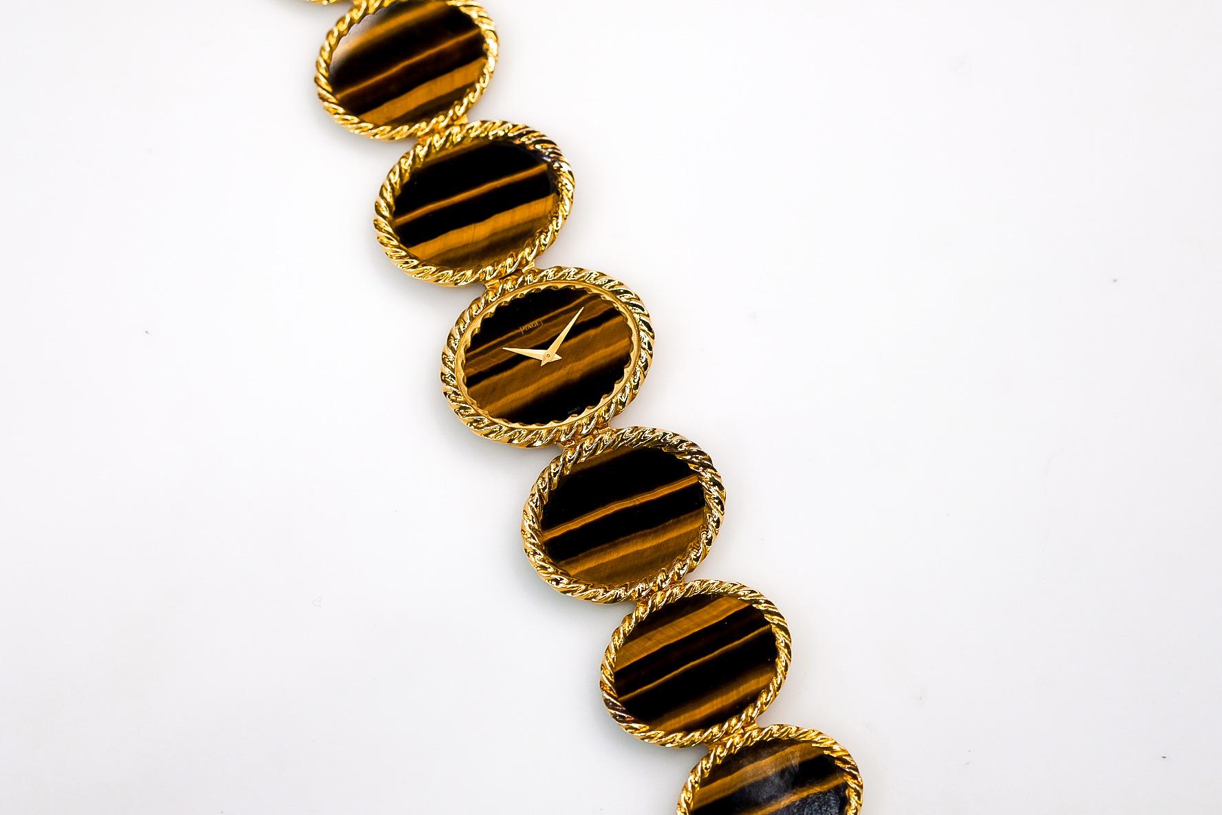 Women's Piaget 18K Yellow Gold 1970's Tiger Eye Oval Link Ladies Watch