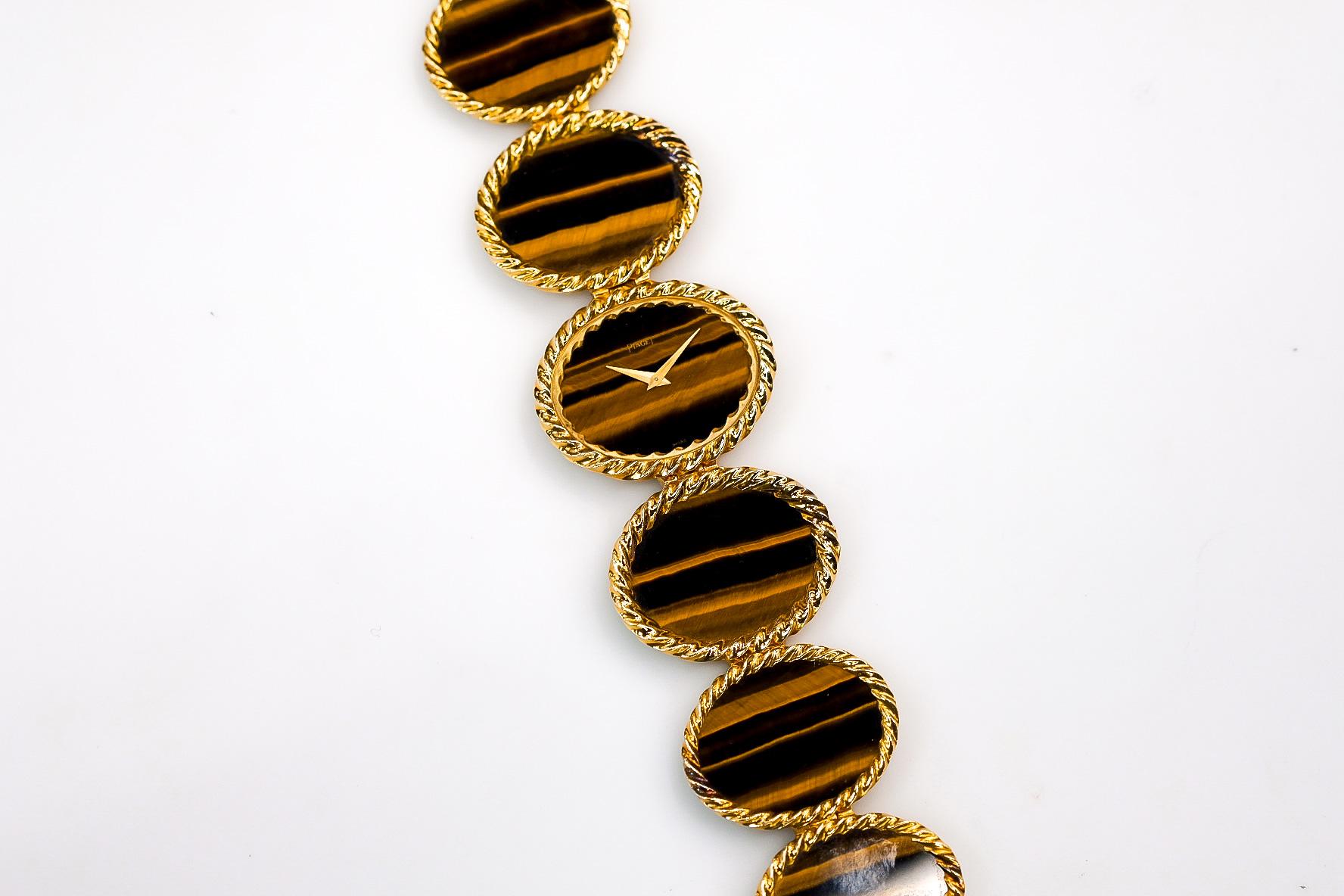 Piaget 18K Yellow Gold 1970's Tiger Eye Oval Link Ladies Watch 1