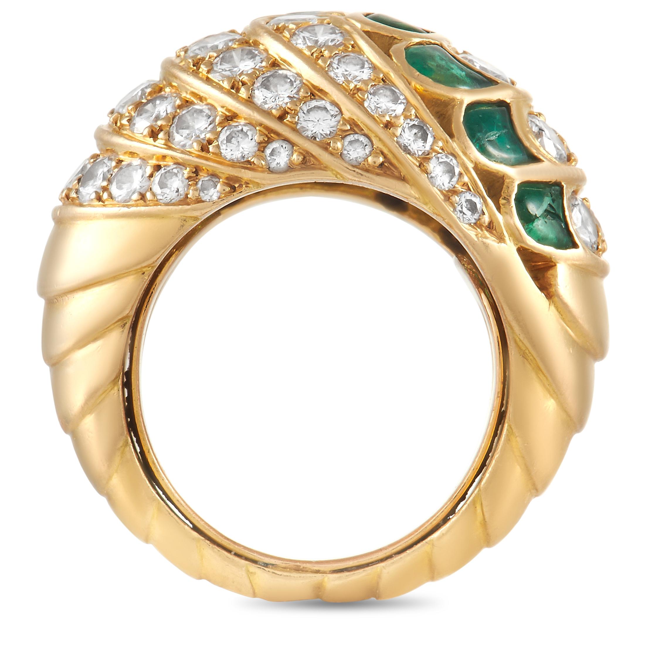 There’s something special about this bold, dynamic ring from Piaget. Incredibly opulent, the statement-making 18K Yellow Gold setting features a band width and top height measuring 8mm. Diamonds with a total weight of 2.25 carats add extra elegance,