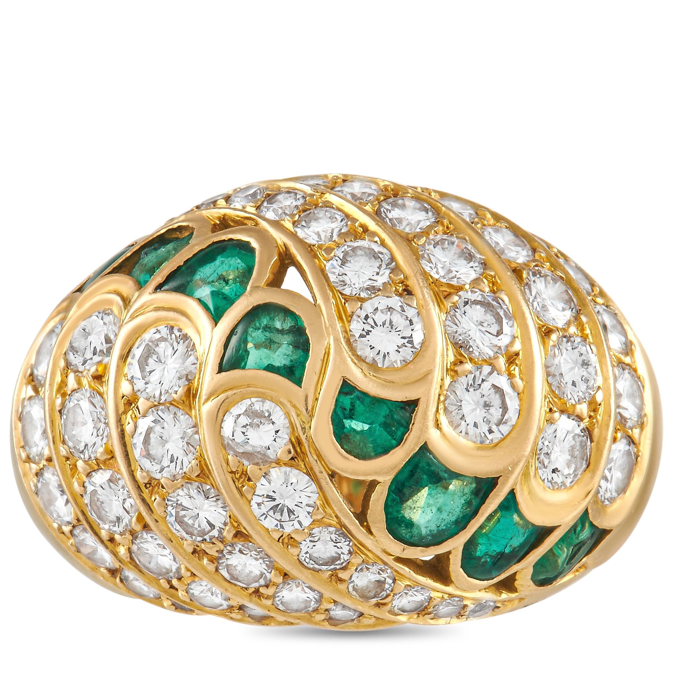 Round Cut Piaget 18K Yellow Gold 2.25 Ct Diamond and Emerald Ring For Sale