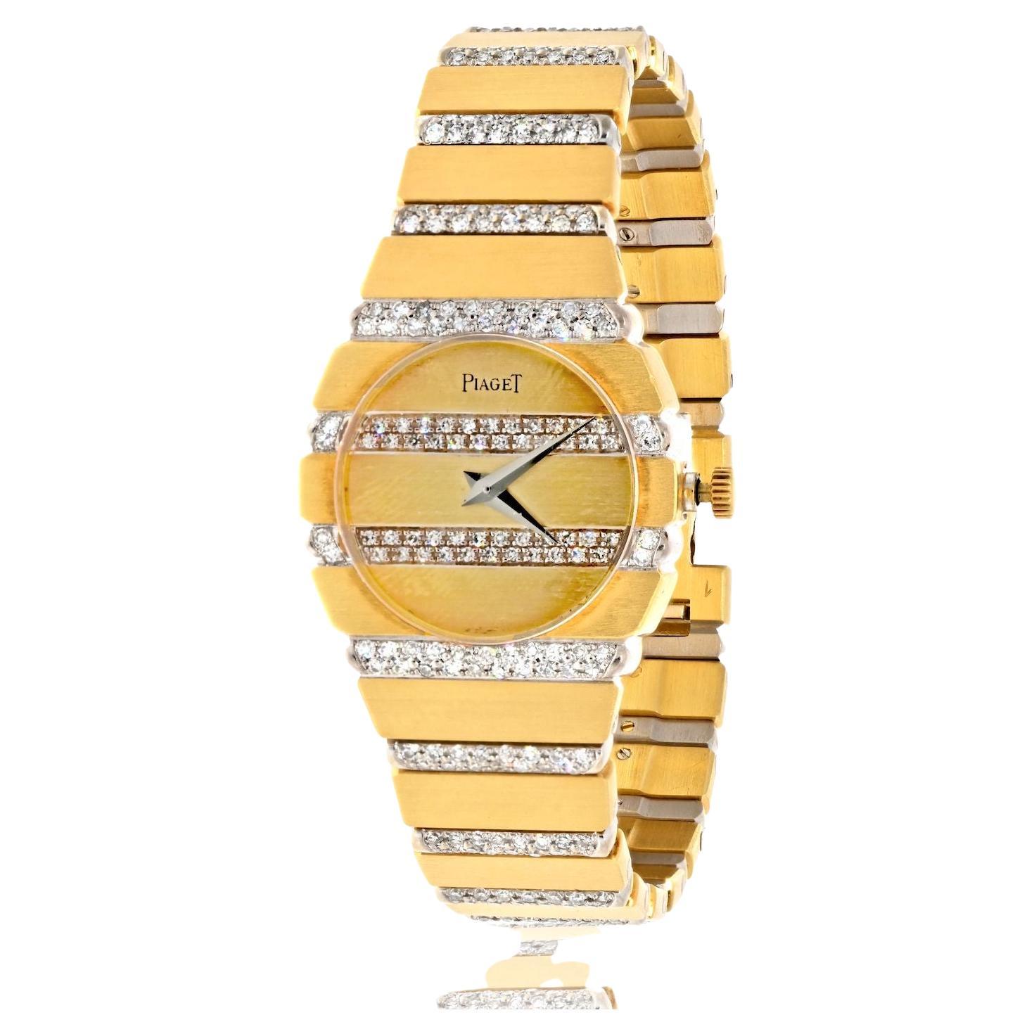 Piaget 18K Yellow Gold 23mm Round Dial Diamond Polo Watch