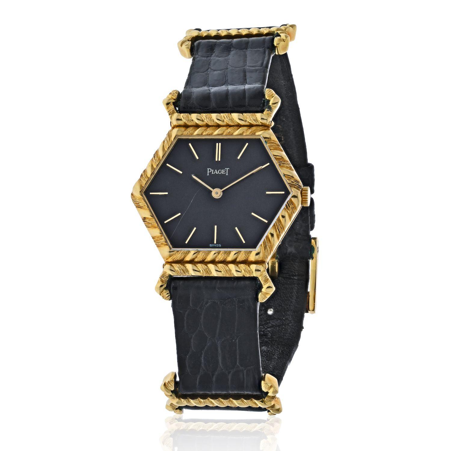 Modern Piaget 18K Yellow Gold 9559 1 D Hexagonal Vintage Ladies Watch For Sale