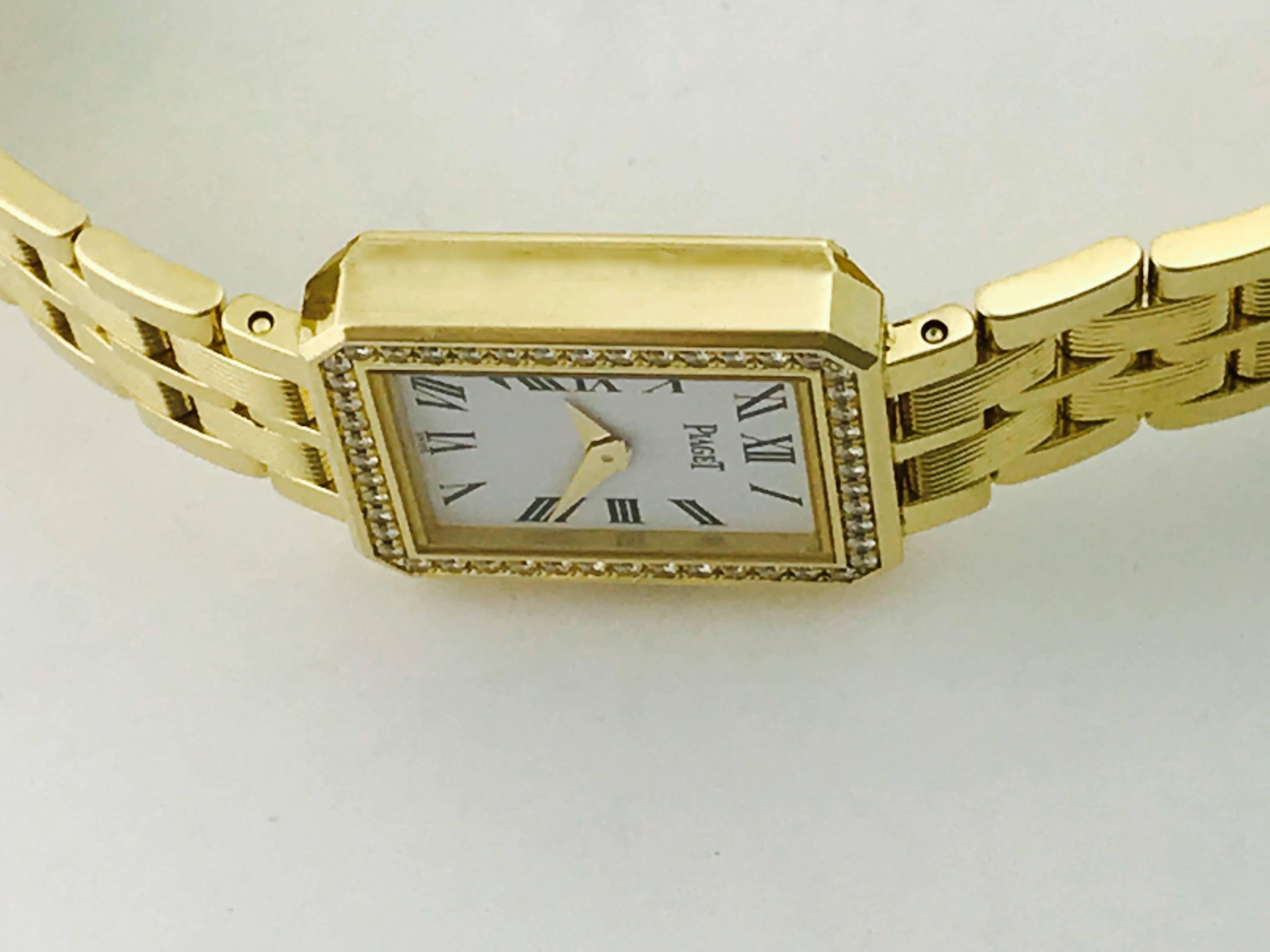Piaget ladies Yellow Gold Diamond Quartz Wristwatch Ref 5355M601D In Excellent Condition For Sale In Dallas, TX