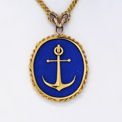 Piaget 18 Karat Yellow Gold Blue Lapis Anchor Pendant on a Chain Necklace