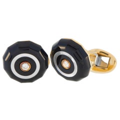 Piaget 18K Yellow Gold Diamond and Onyx Cufflinks