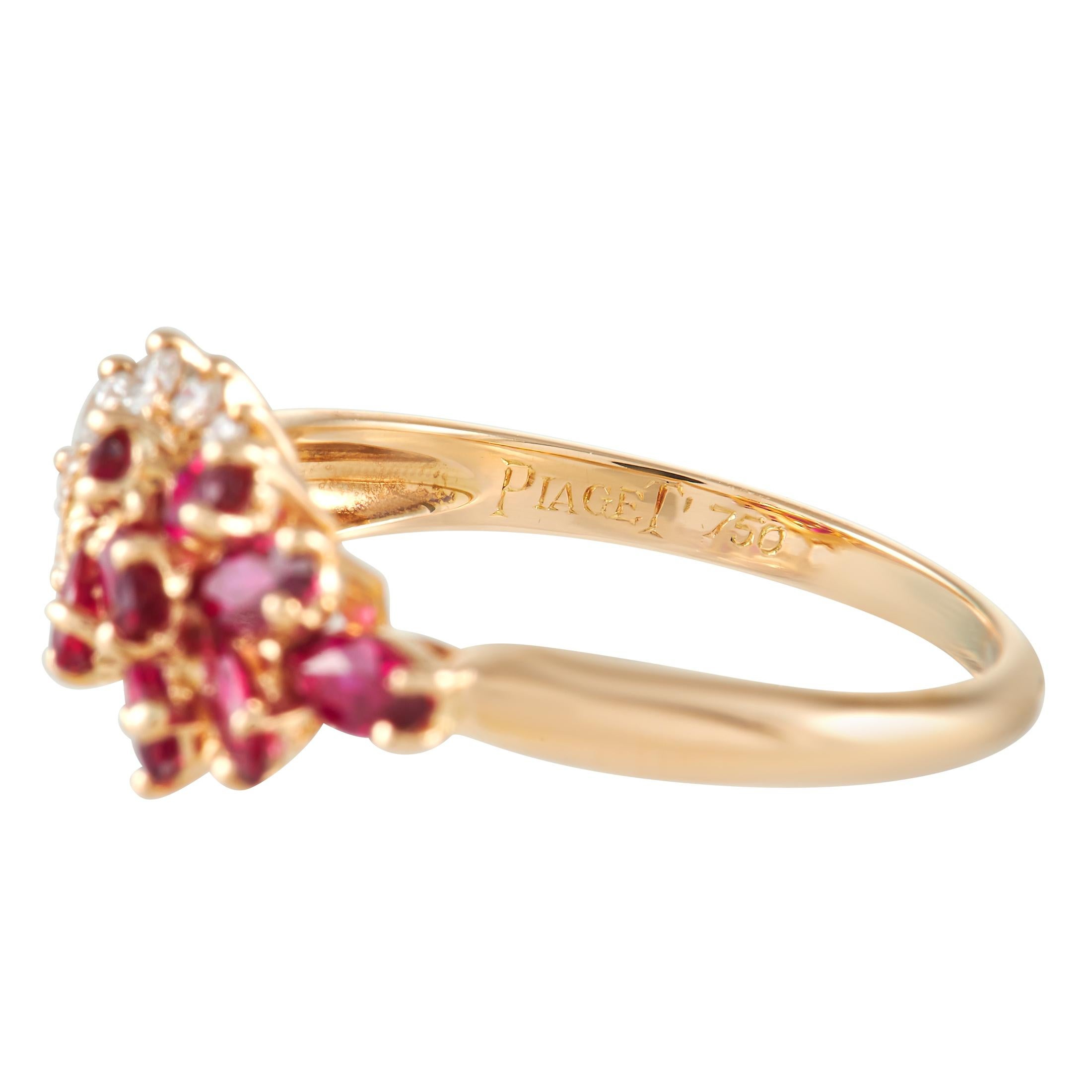 Round Cut Piaget 18K Yellow Gold Diamond and Ruby Ring