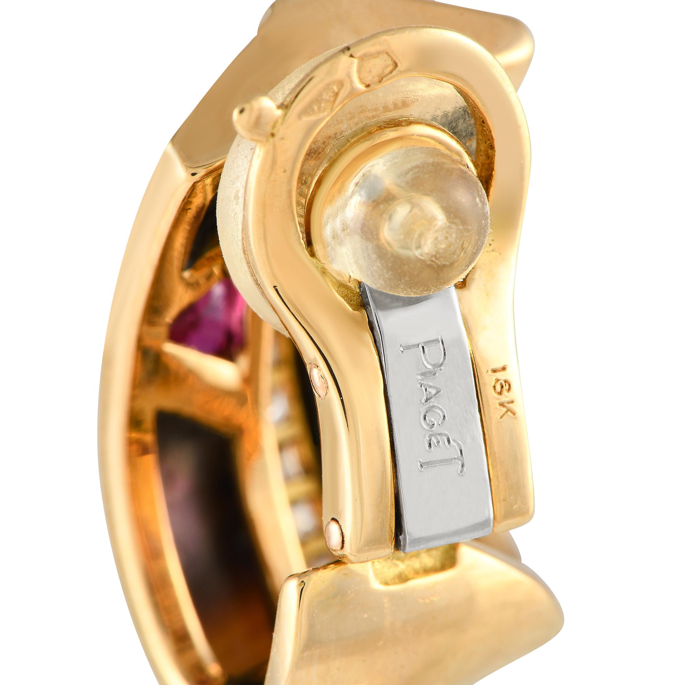 Round Cut Piaget 18K Yellow Gold Diamond & Mother of Pearl Clip-On Earrings VC12-120523 For Sale