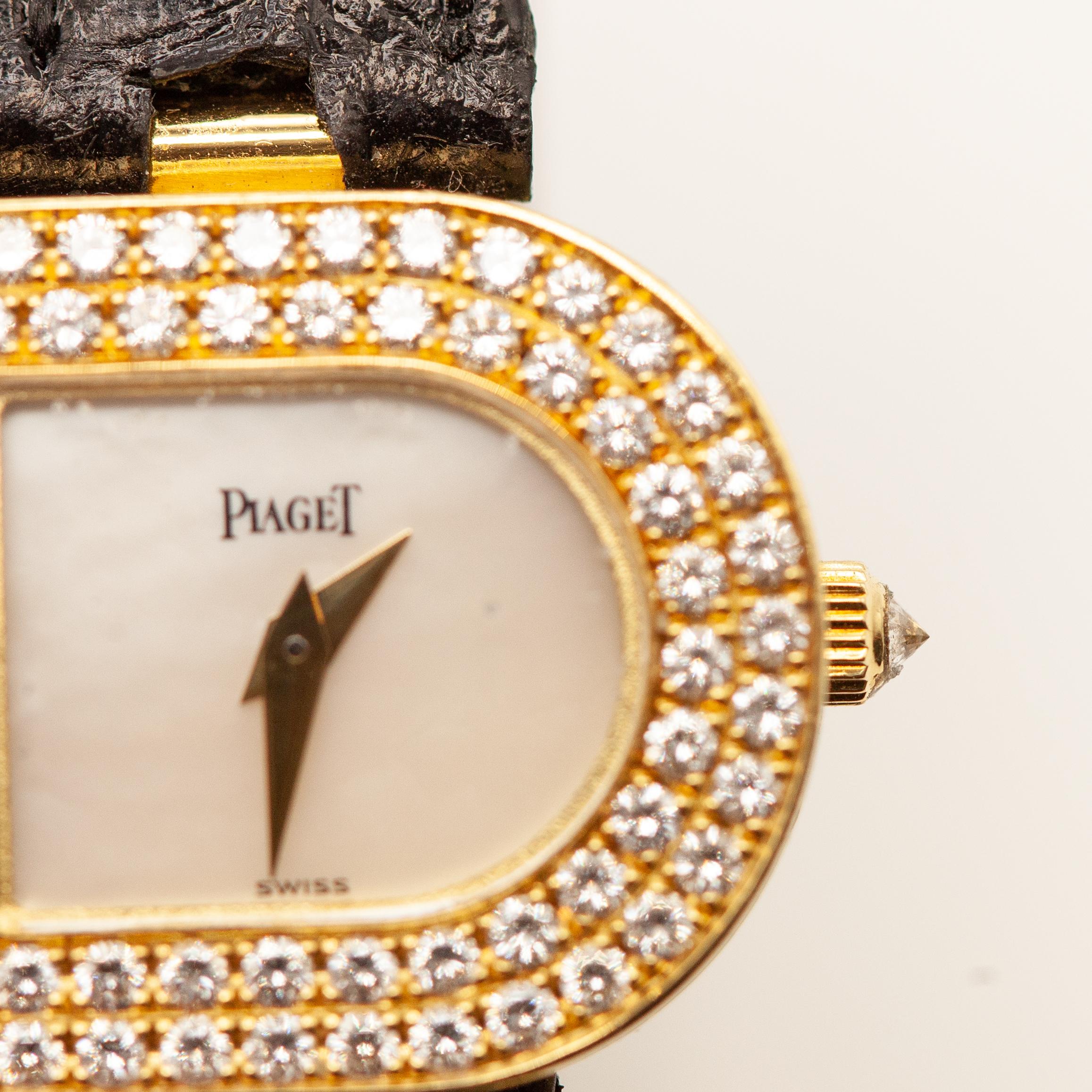 Brilliant Cut Piaget 18K Yellow Gold Diamond “P” Wristwatch For Sale
