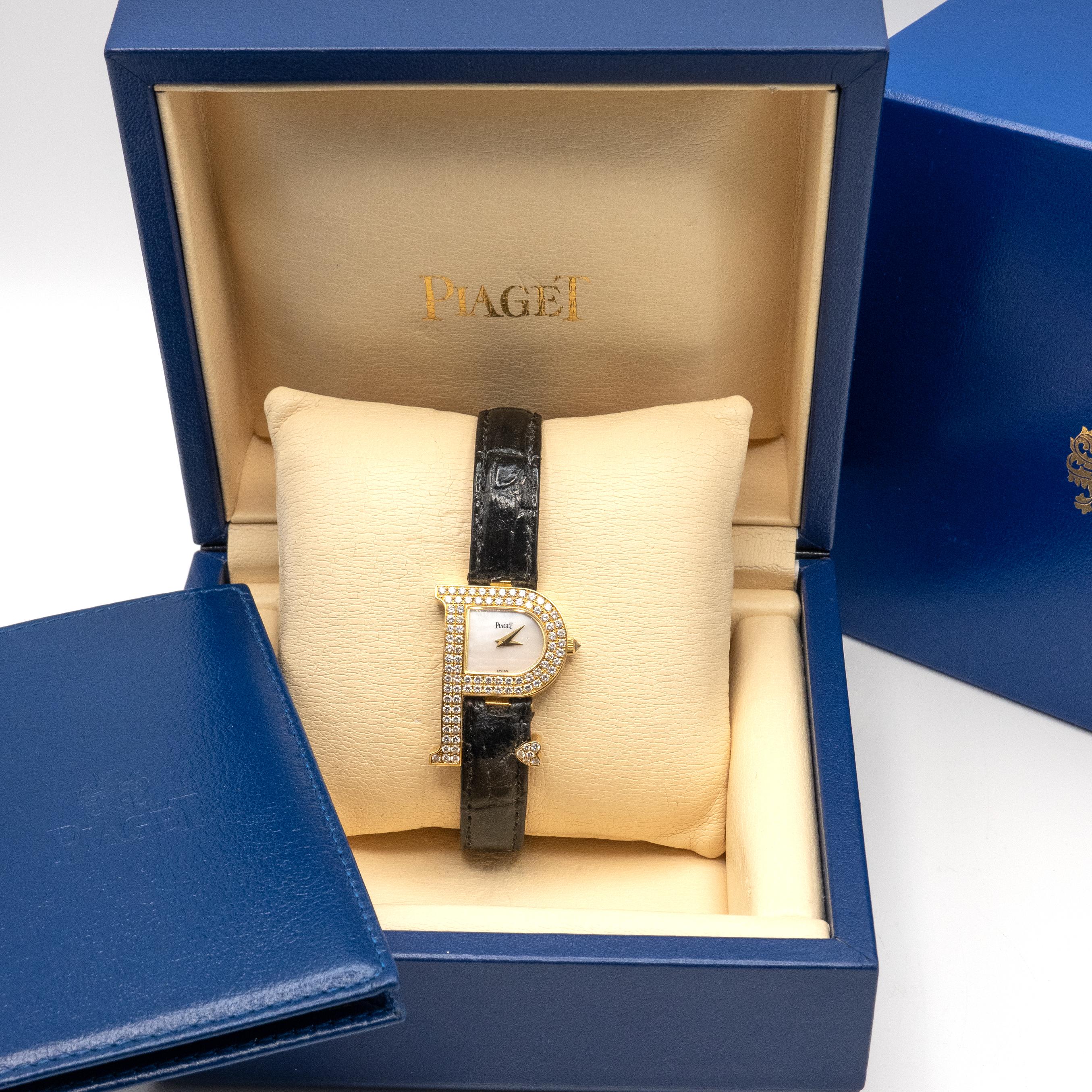 Piaget 18K Yellow Gold Diamond “P” Wristwatch For Sale 2