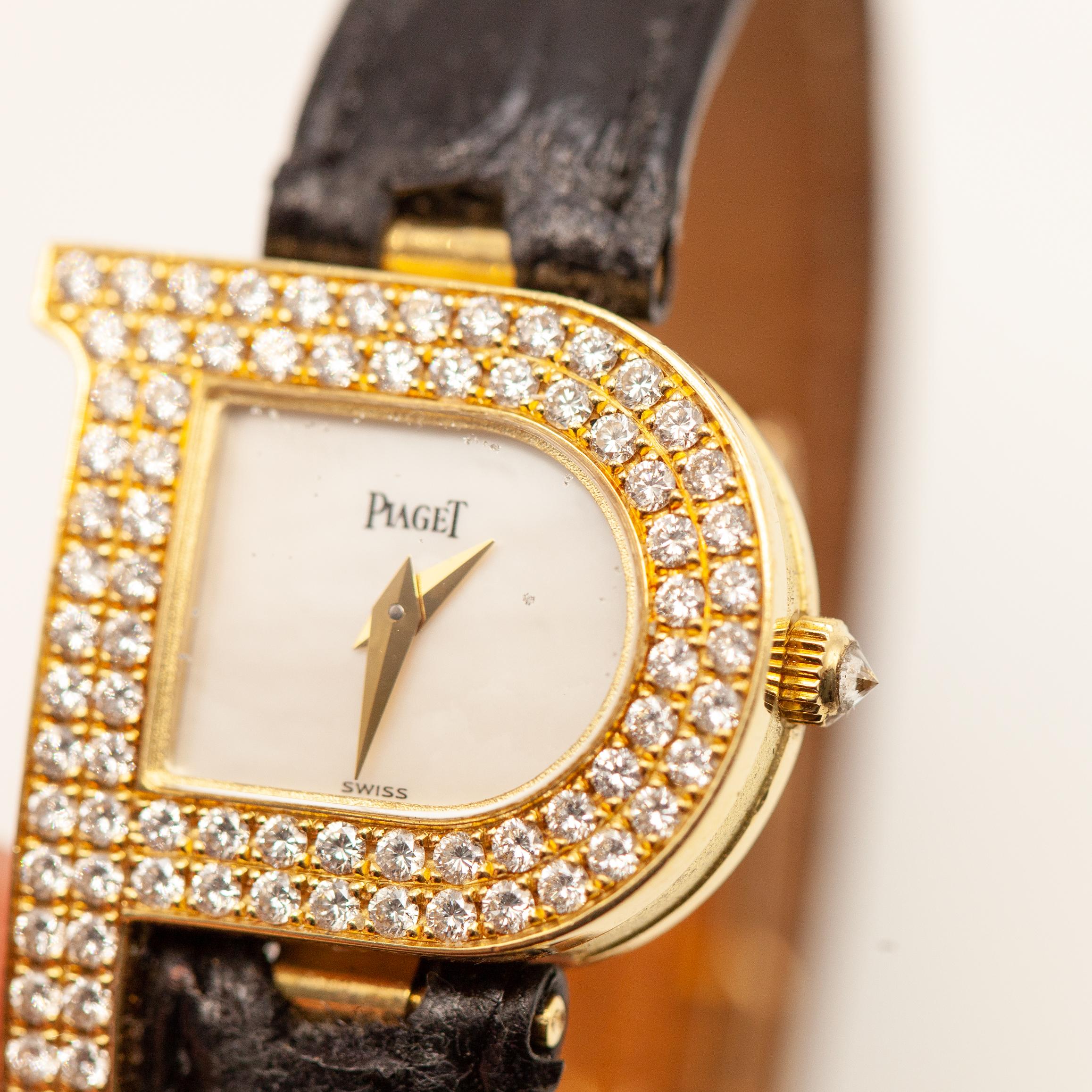 Modern Piaget 18K Yellow Gold Diamond “P” Wristwatch For Sale