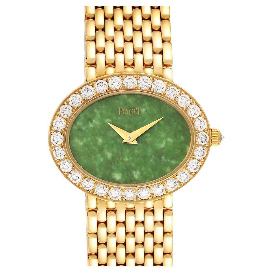 Piaget 18k Yellow Gold Jadeite Dial Diamond Ladies Watch P10242