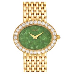 Piaget 18k Yellow Gold Jadeite Dial Diamond Ladies Watch P10242