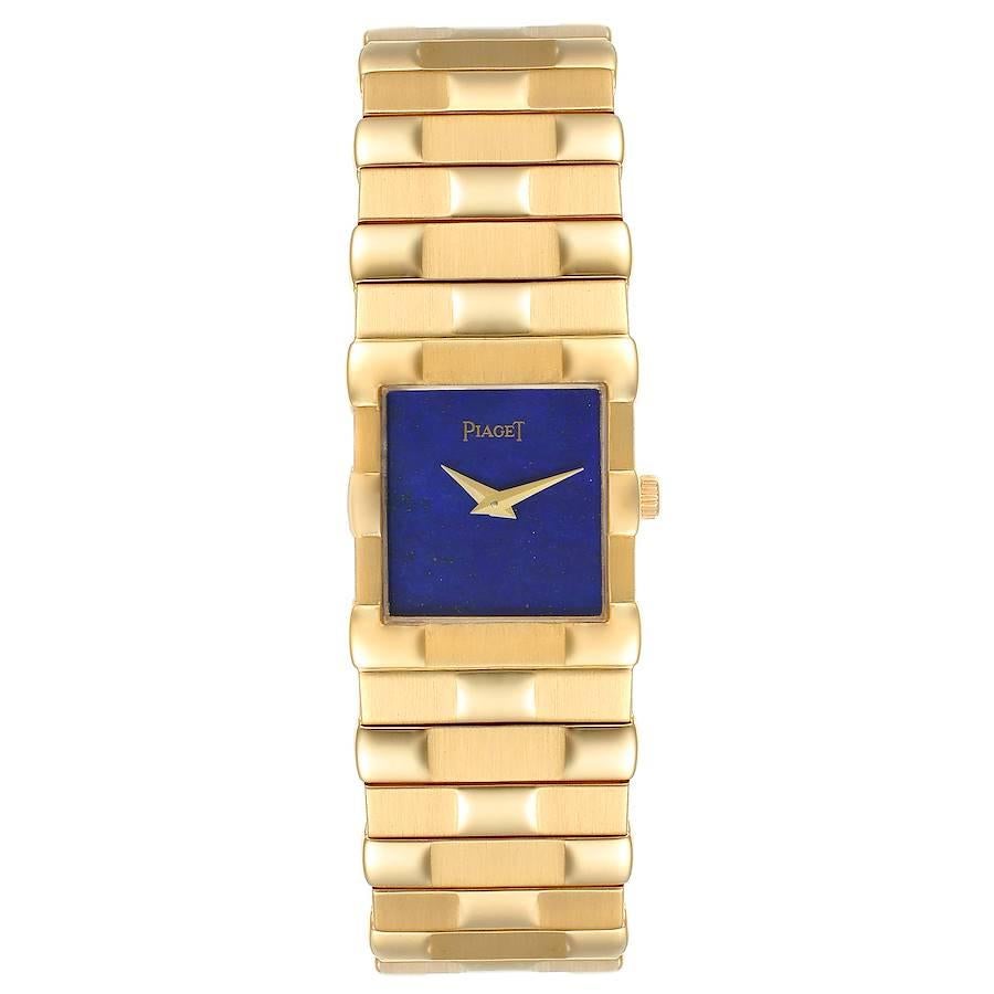 Piaget 18K Yellow Gold Lapis Lazuli Dial Quartz Mens Watch 81301. Quartz movement. Brushed and polished 18k yellow gold case 22.0 x 20.0 mm. . Scratch resistant sapphire crystal. Lapis Lazuli dial with gold dauphine hands. Brushed and polished 18k