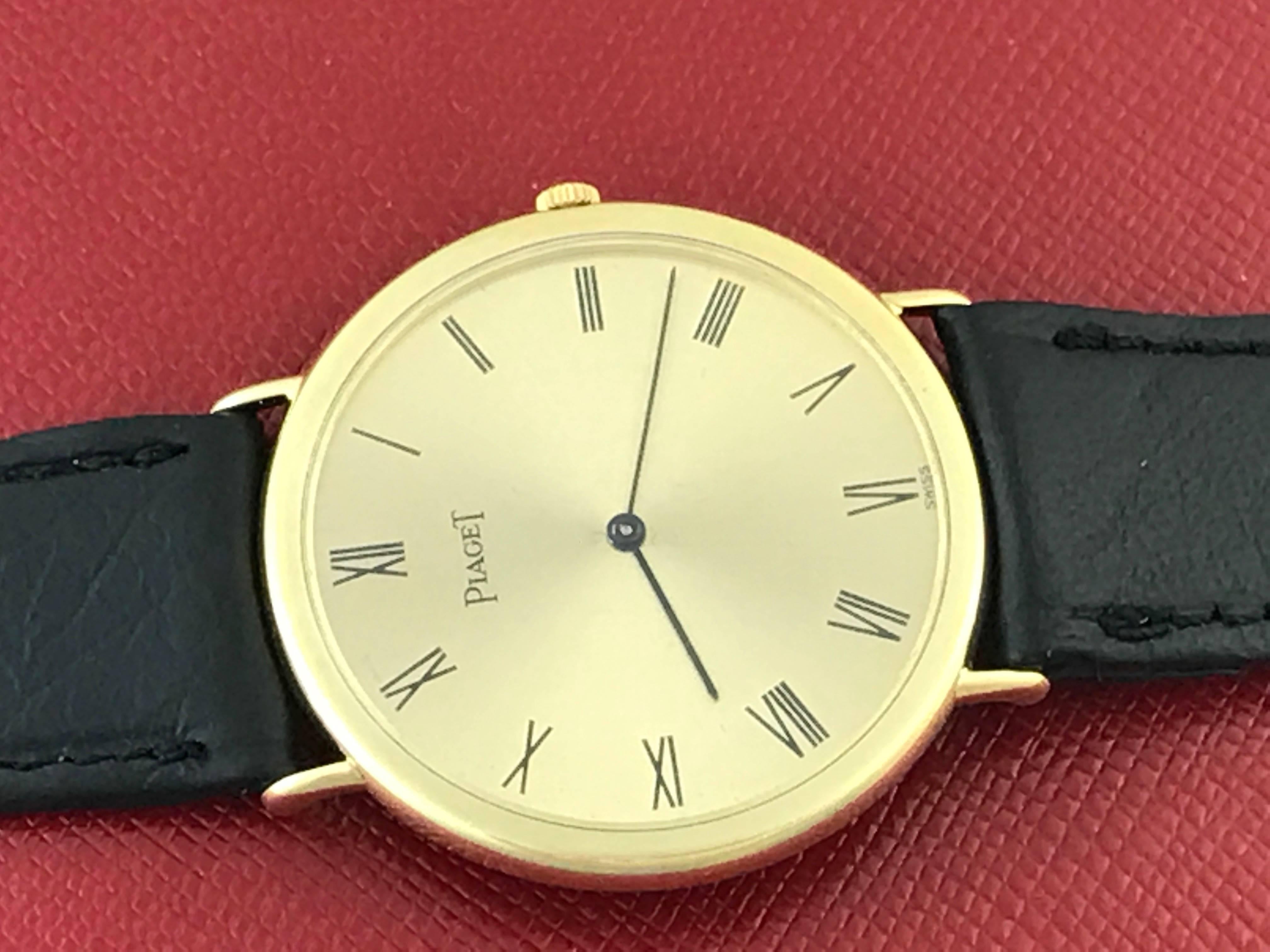 Piaget 18k Yellow Gold Manual Wristwatch with Black Strap 1