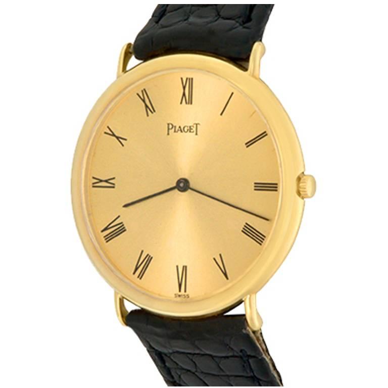 Piaget 18k Yellow Gold Manual Wristwatch with Black Strap