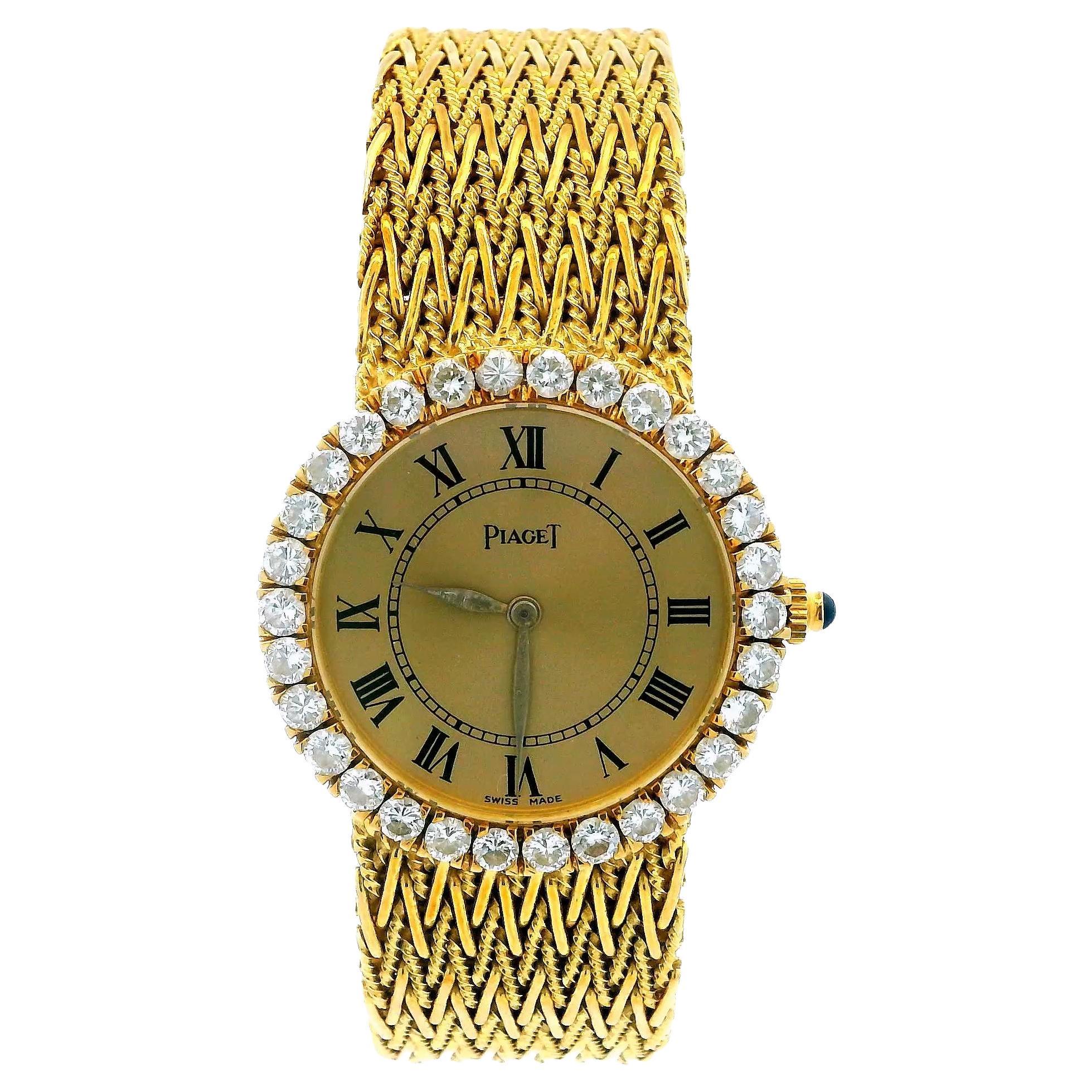 Piaget 18K Yellow Gold Mech Woven Bracelet Diamond Bezel Box & Papers