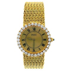 Piaget 18K Yellow Gold Mech Woven Bracelet Diamond Bezel Box & Papers