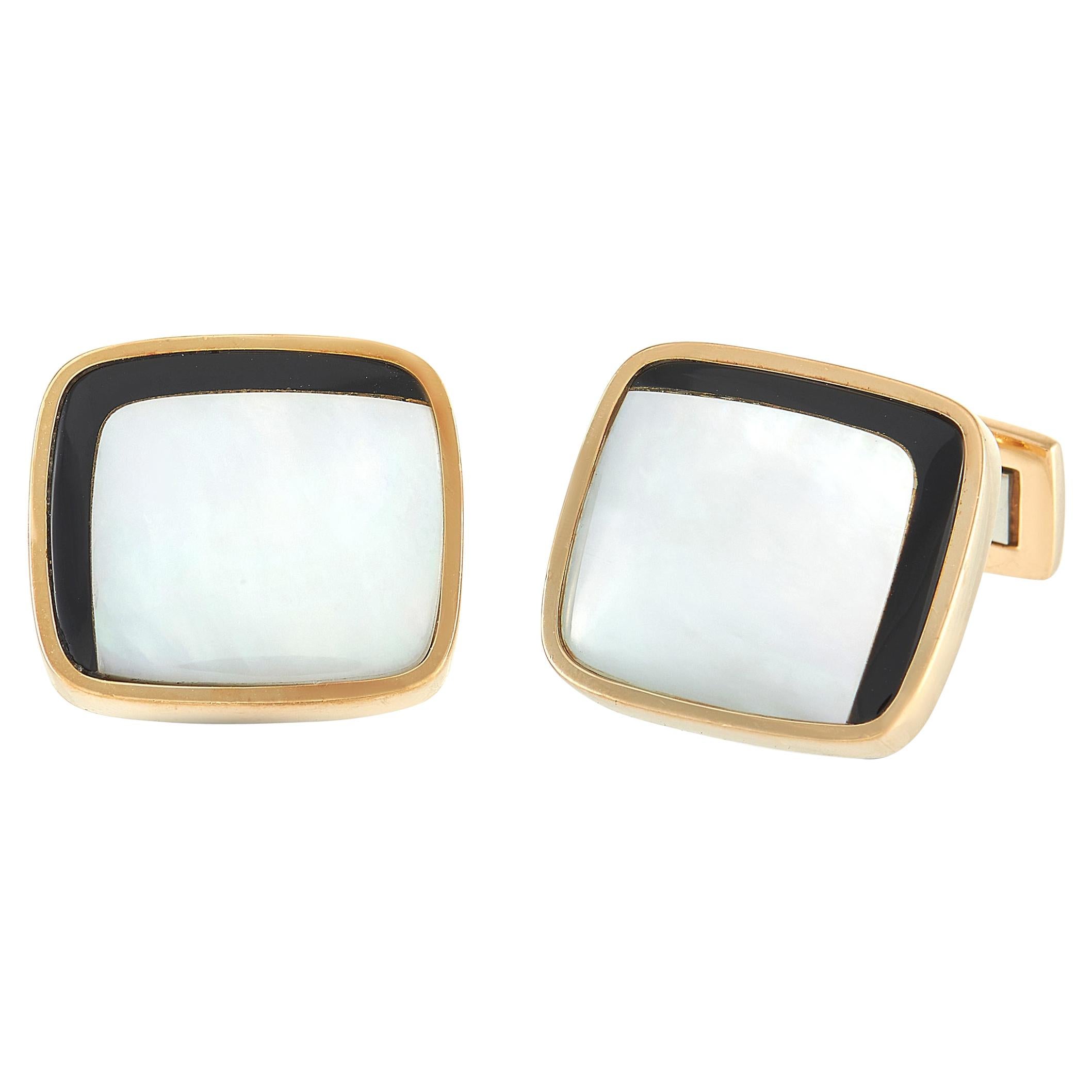 Piaget 18K Yellow Gold Onyx and Mother of Pearl Cufflinks