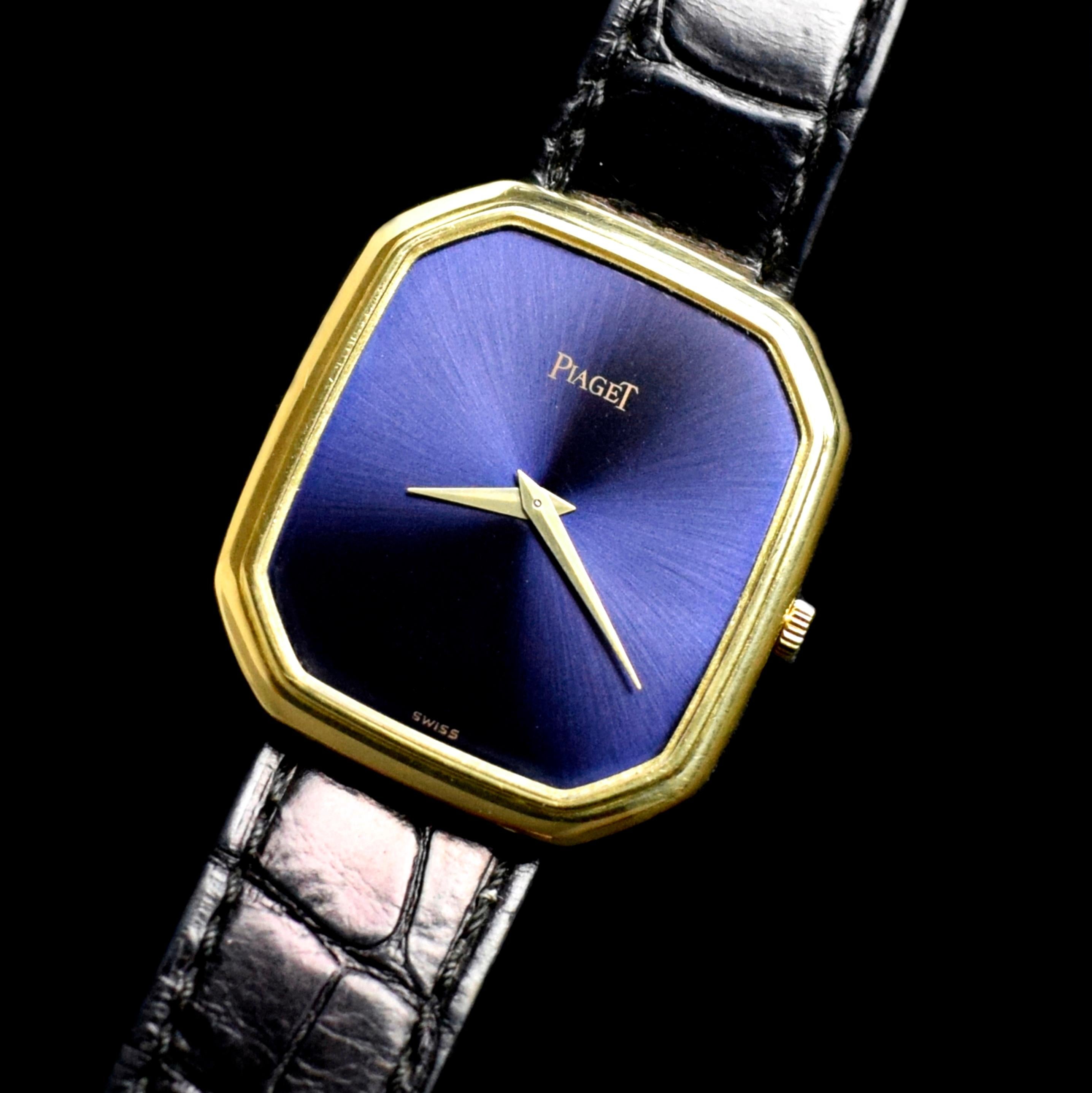 Brand: Piaget
Model: 9791 
Year: 1980’s
Serial number: 23xxxx

Reference: C04206

Case: Show sign of wear 18K Yellow Gold Case with approximate size 28 mm x 32 mm along with model and serial number engraved on case back

Dial: Excellent Aged