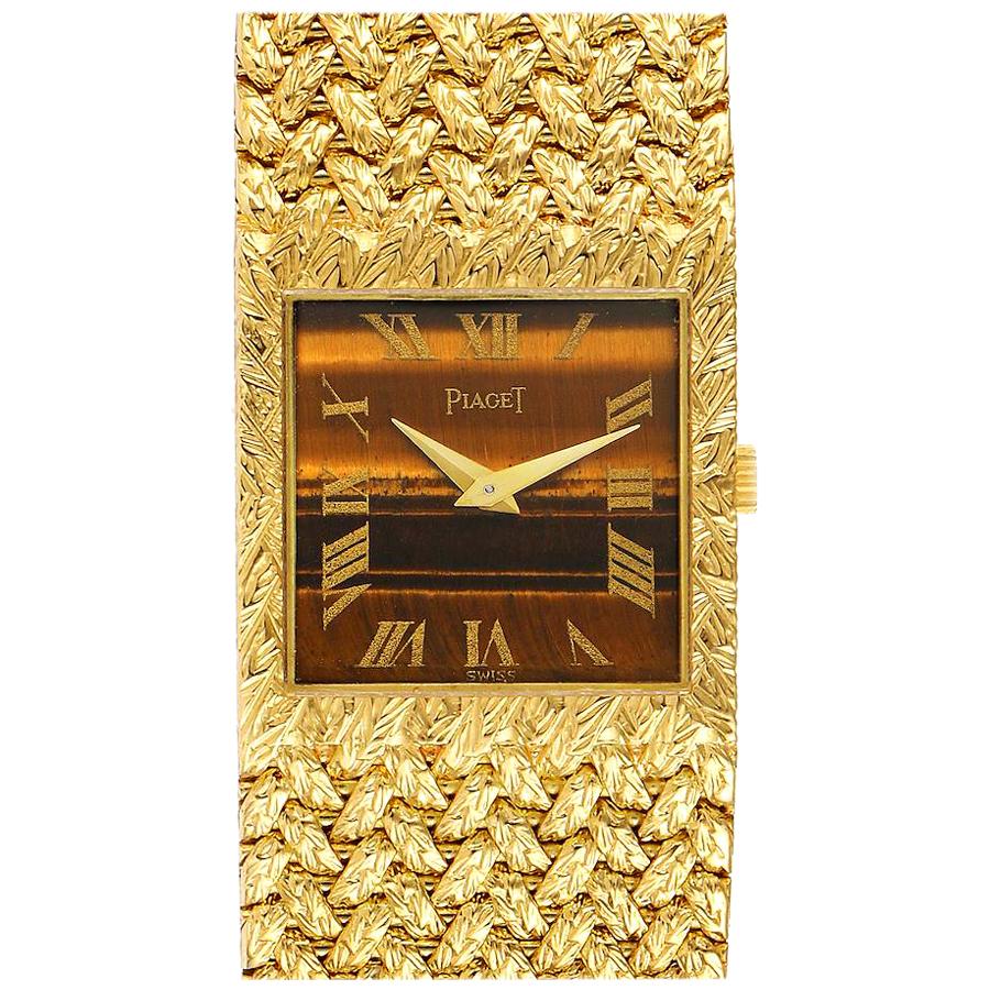 Piaget 18k Yellow Gold Tiger Eye Stone Dial Vintage Men's Watch 9352 For Sale