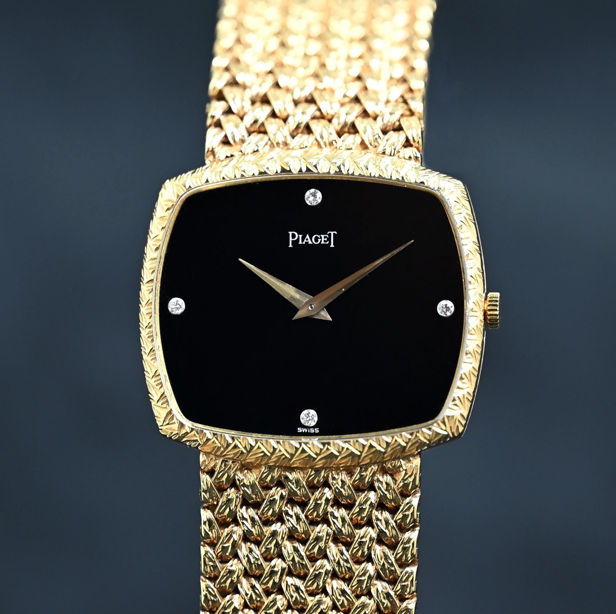 Brand: Piaget
Year: 1980-1990s
Model: 9731D2
Serial number: 35xxxx

Reference: C04318

Case: Show sign of wear 18K Yellow Gold Rectangular Case with approximate size 31mm x 28mm along with serial number engraved on case back

Dial: Excellent