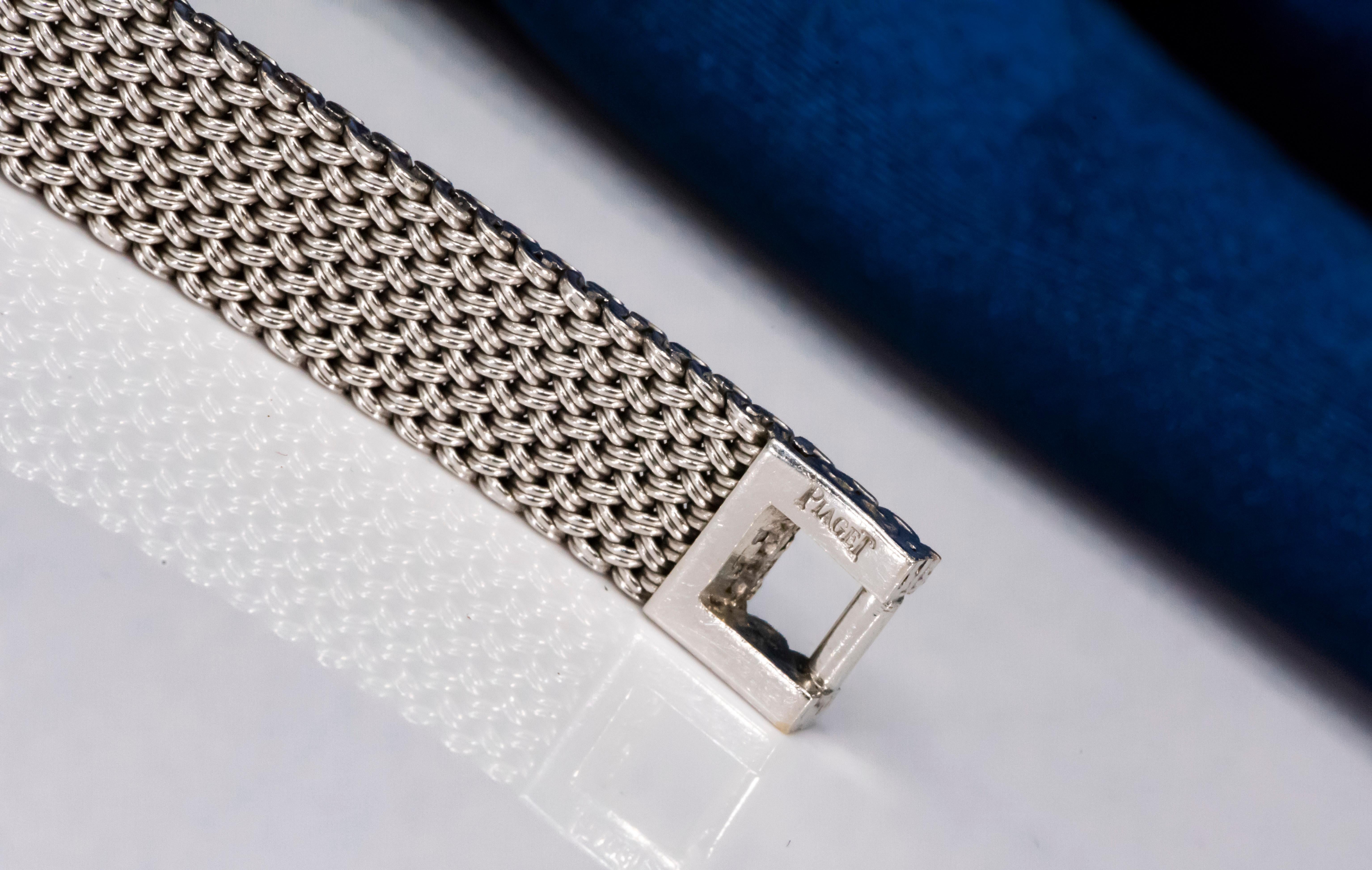 Piaget 1960s 18 Karat White Gold 2 Carat VS1 Diamond Mesh Bracelet Watch 7