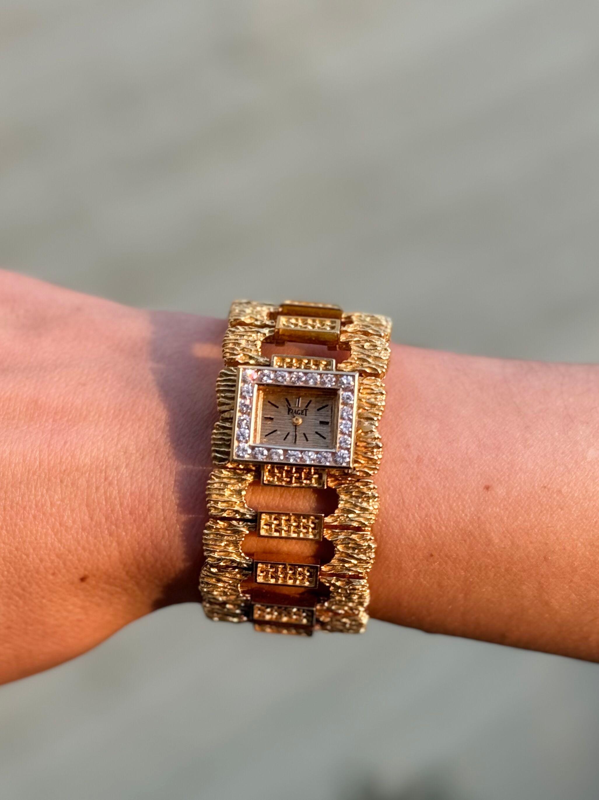 Piaget 1970s Diamond Gold Watch Bracelet 5