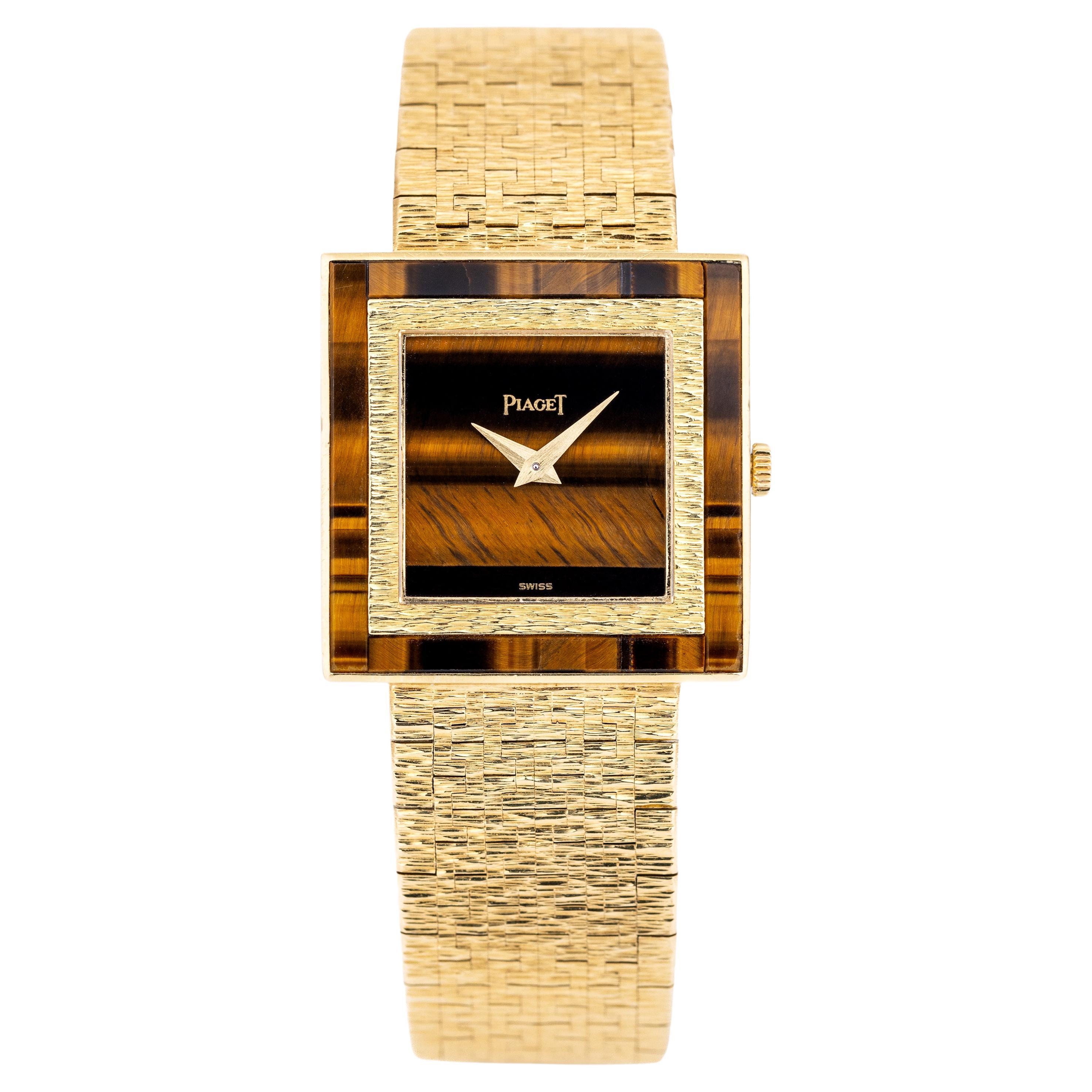 Piaget 1970's  Tiger Eye Dial And Bezel  18k Yellow Gold  25mm For Sale