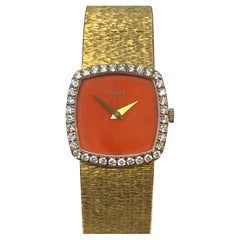Piaget 1970s Yellow Gold Coral and Diamonds Mechanical Wrist Watch