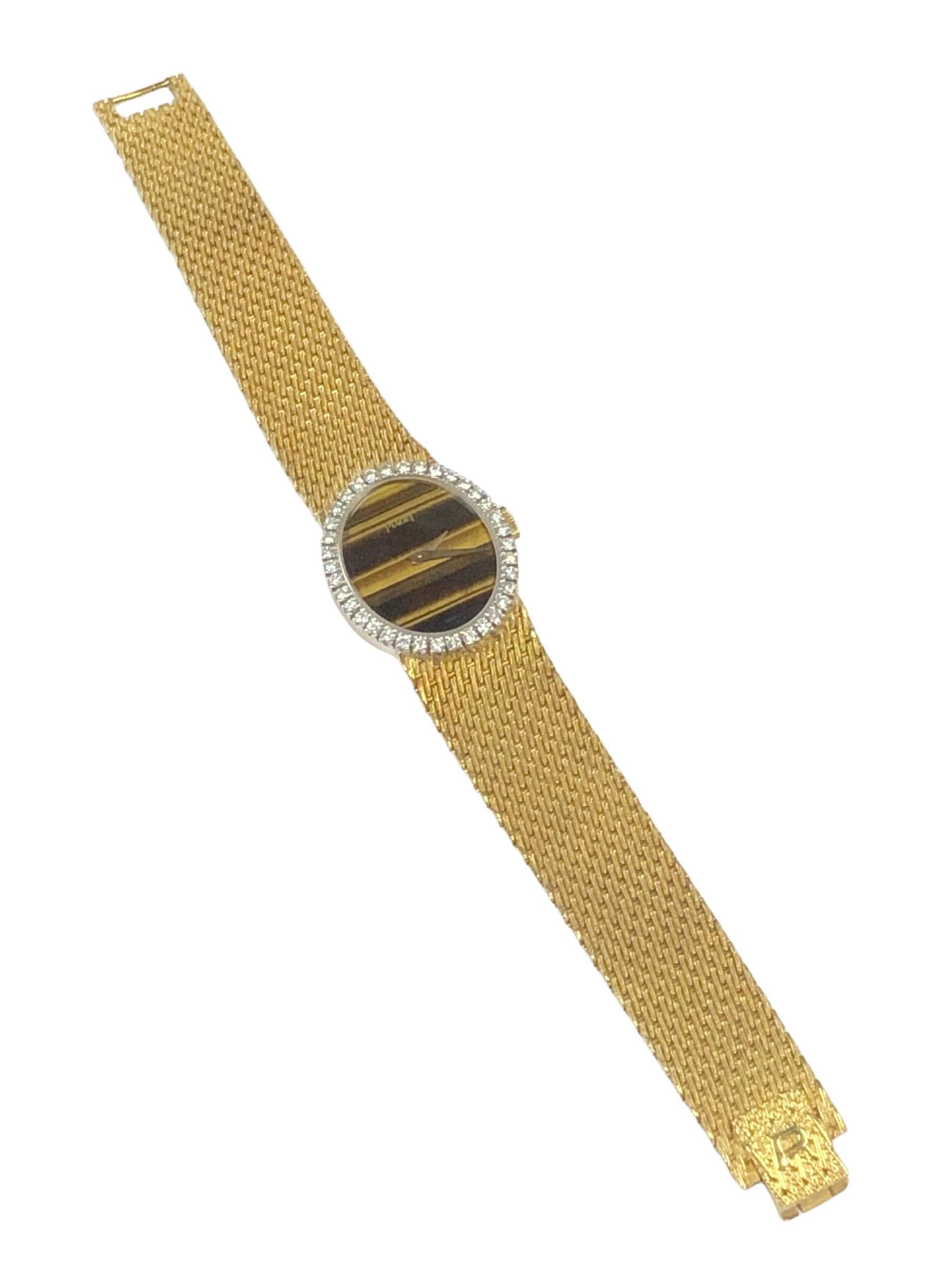Piaget 1970s Yellow Gold Diamond and Tigers Eye Dial Ladies Wrist Watch 2