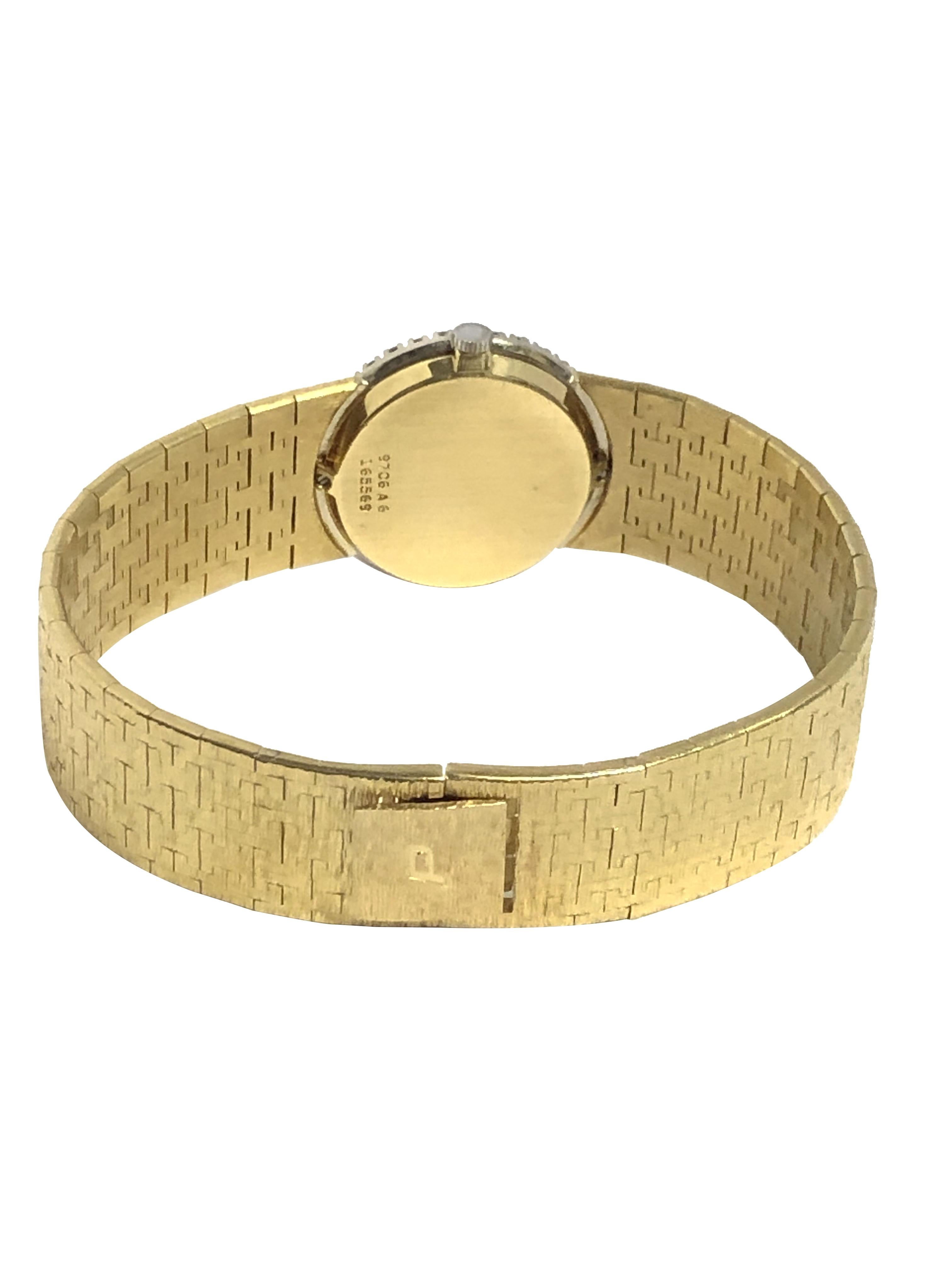 Piaget 1970er Jahre Gelbgold Jadite und Diamant Damenarmbanduhr im Zustand „Hervorragend“ im Angebot in Chicago, IL