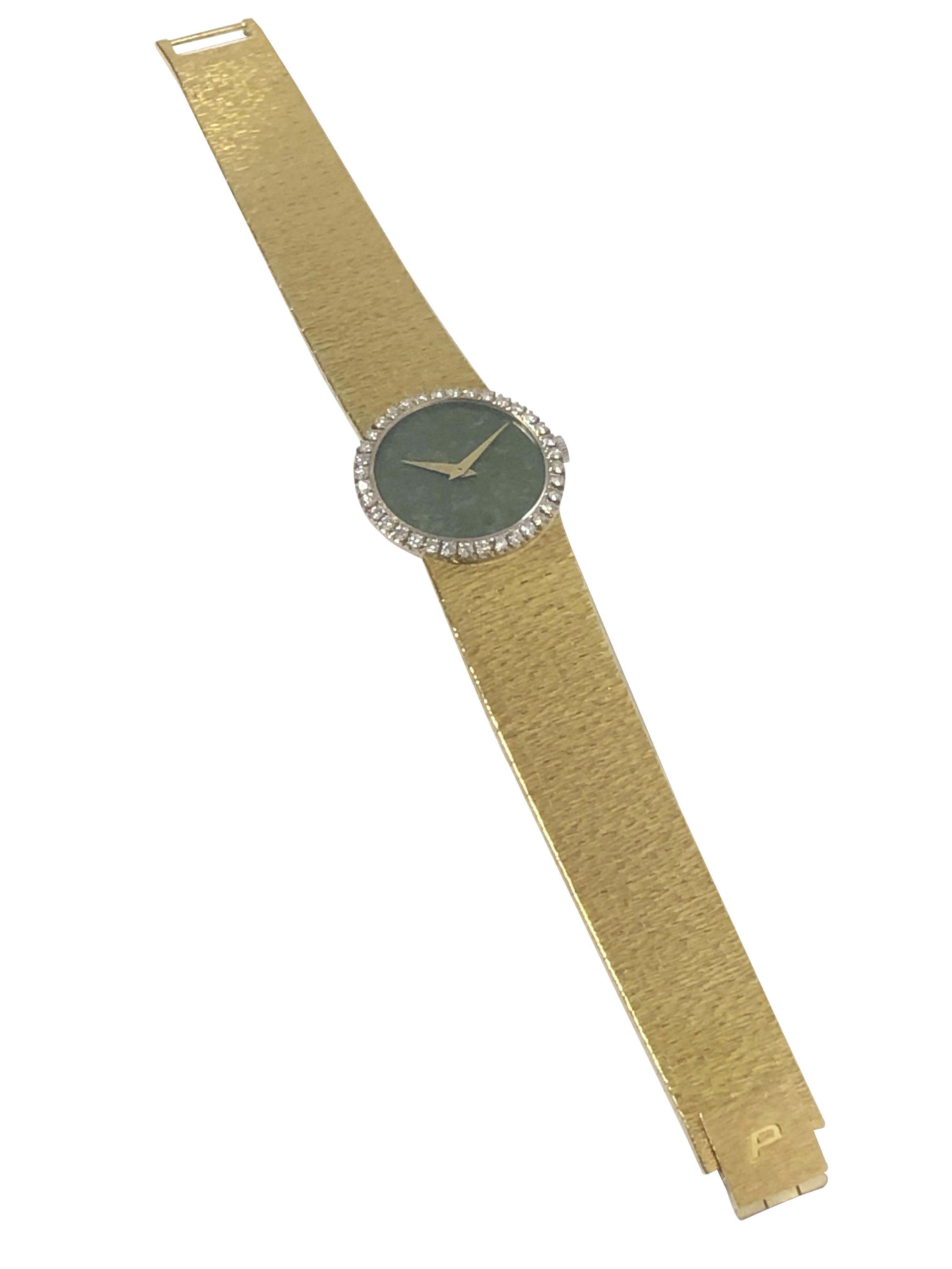 Women's Piaget 1970s Yellow Gold Jadite and Diamond Ladies Wrist Watch For Sale
