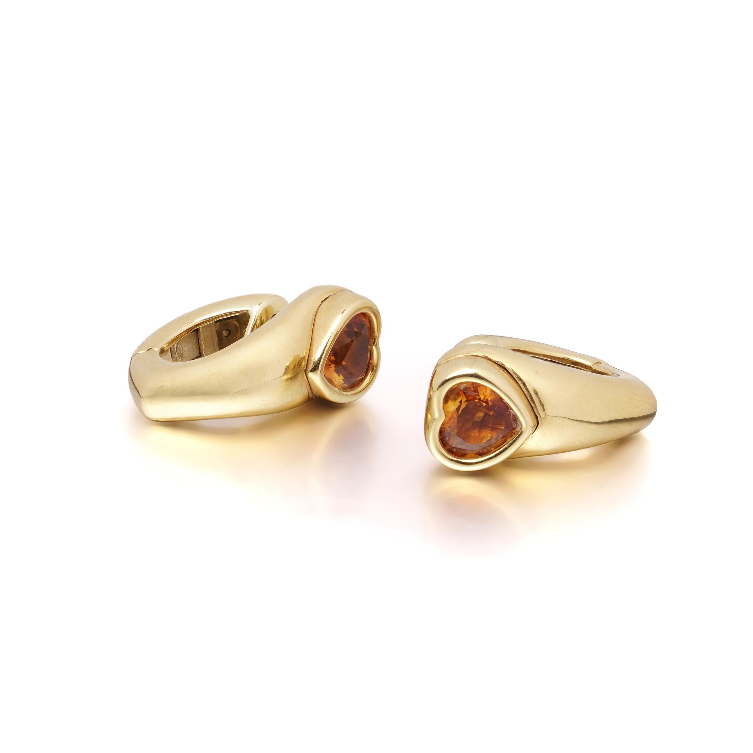 Piaget 1993 Heart-Shaped Citrine Earrings in 18kt Yellow Gold Bon état - En vente à Braintree, GB