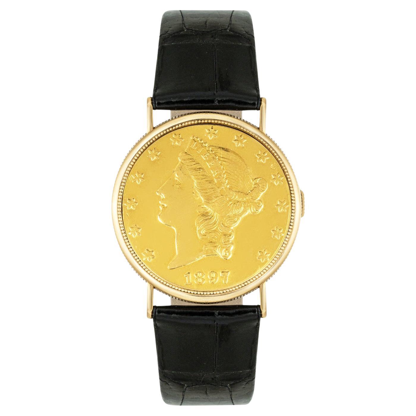 A Rare Vintage Piaget 900B Coin Wristwatch  Dated July 1972

Dial: This distinguished timepiece features a champagne dial with refined line hour markers, embodying Piaget’s timeless elegance. The original slim baton hands complement the dial, adding
