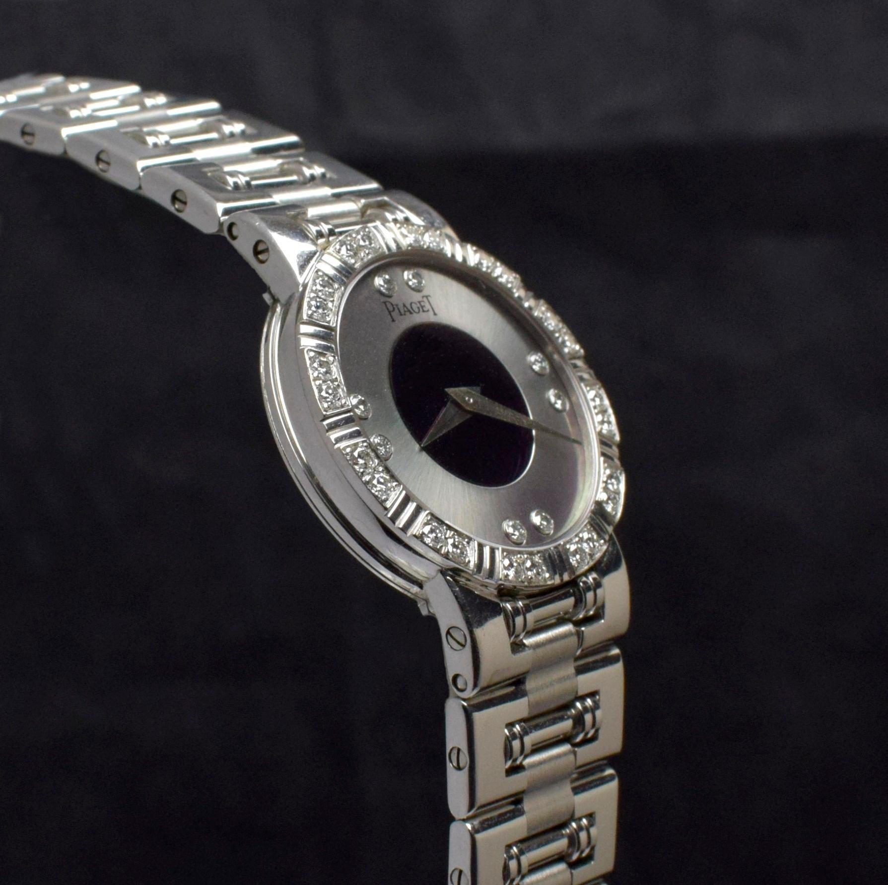 Piaget 23mm 18K WG Tänzerin Silber und schwarzes Zifferblatt Diamant 90564 mit Papier, 1997 1