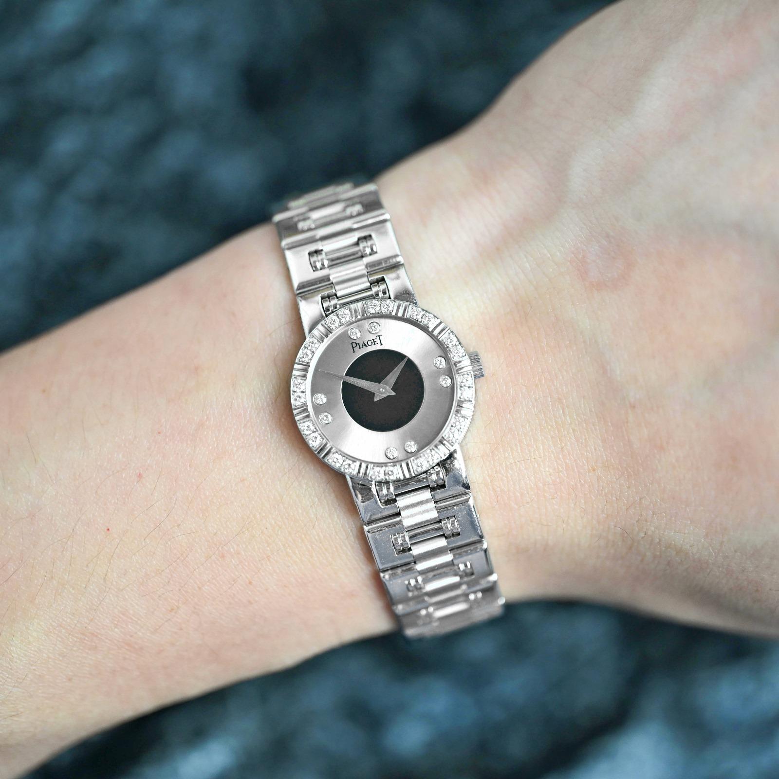 Piaget 23mm 18K WG Tänzerin Silber und schwarzes Zifferblatt Diamant 90564 mit Papier, 1997 5