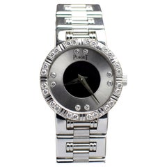 Piaget 23mm 18K WG Tänzerin Silber und schwarzes Zifferblatt Diamant 90564 mit Papier, 1997