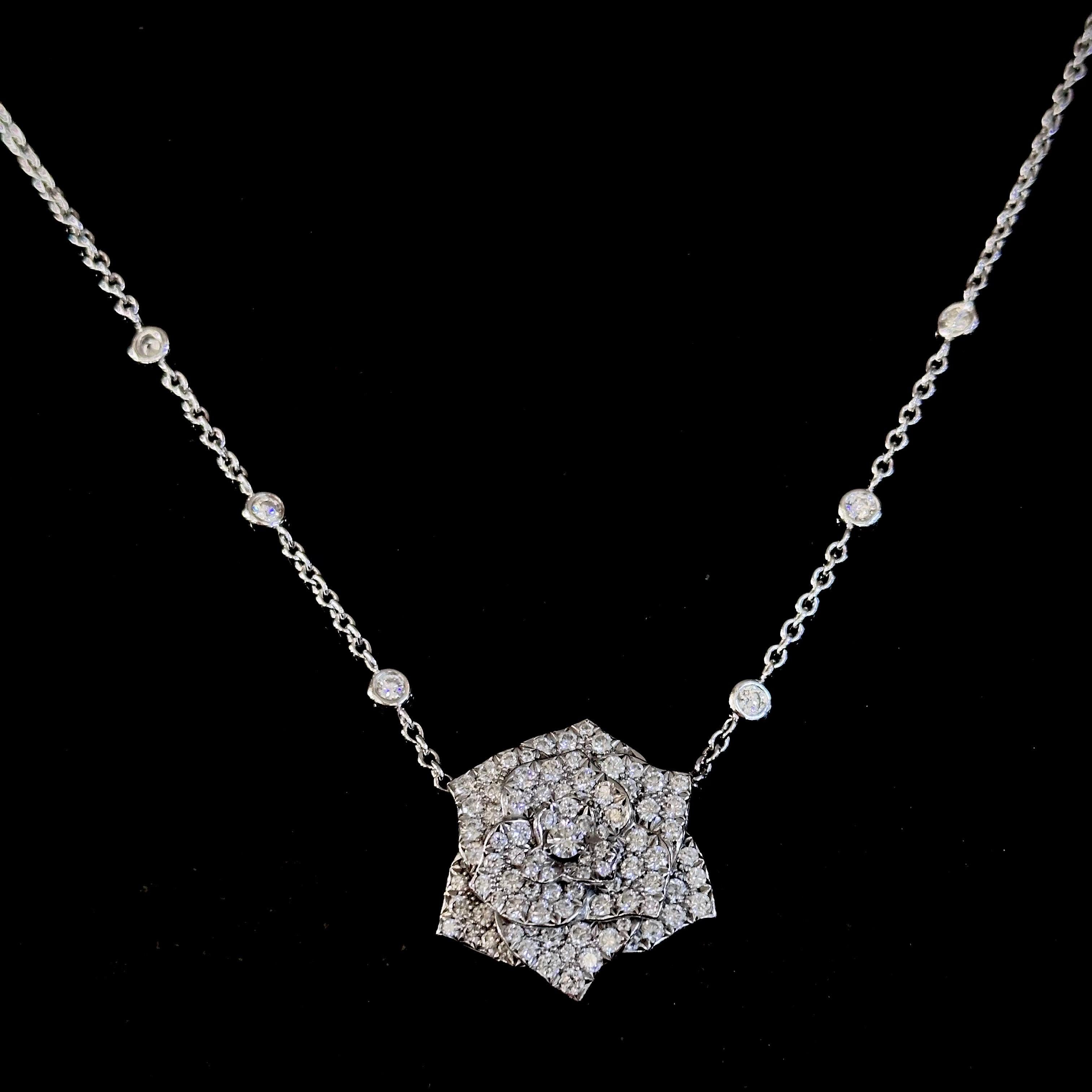 Piaget 30th Anniversary Yves Piaget Rose Diamond Pendant Necklace 18k White Gold 1