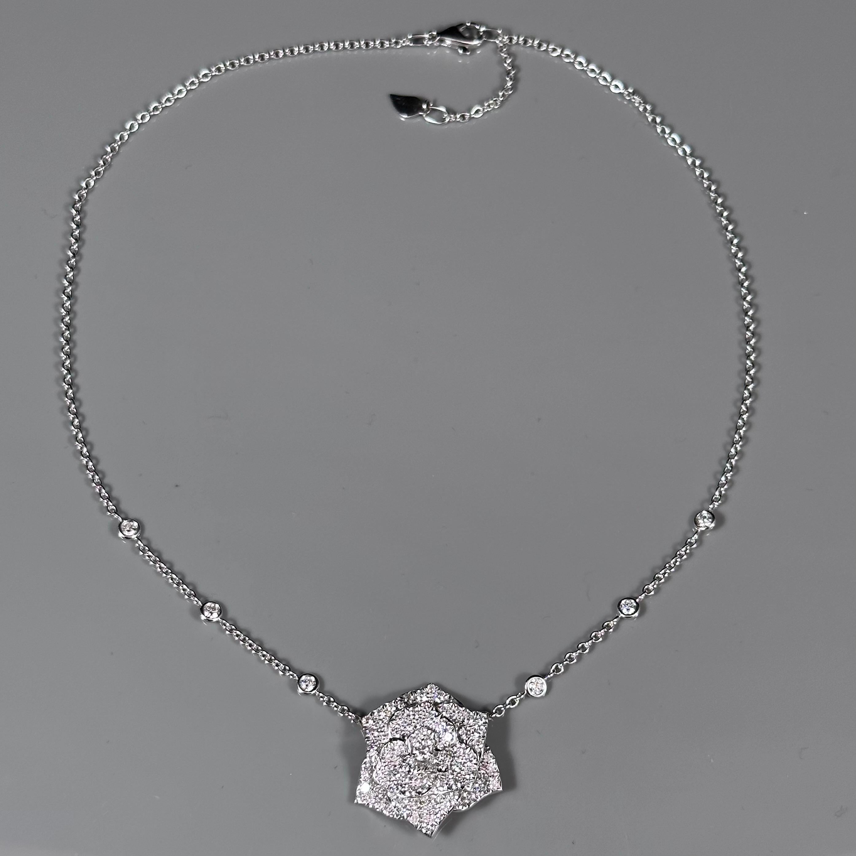 Piaget 30th Anniversary Yves Piaget Rose Diamond Pendant Necklace 18k White Gold 2