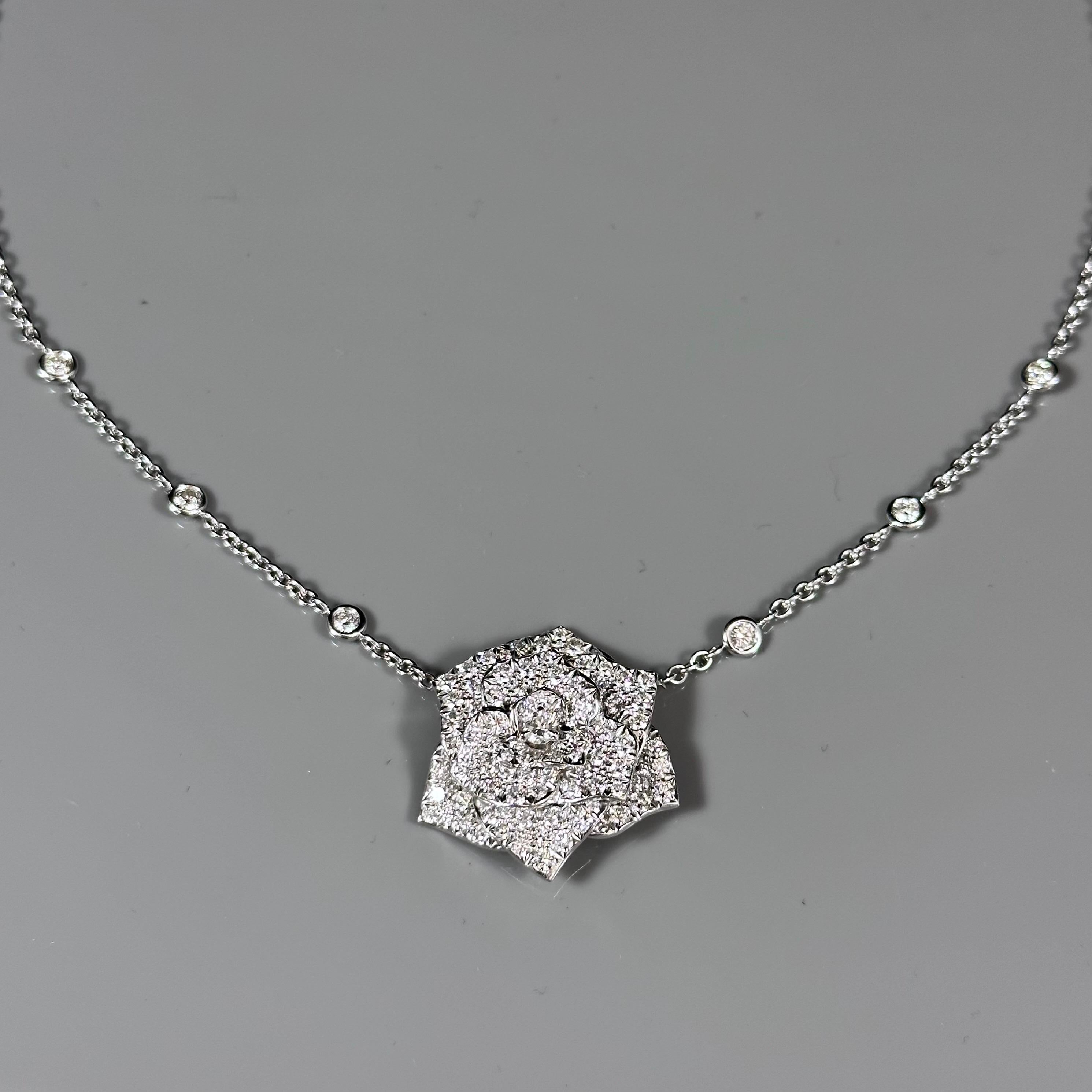 Piaget 30th Anniversary Yves Piaget Rose Diamond Pendant Necklace 18k White Gold 3