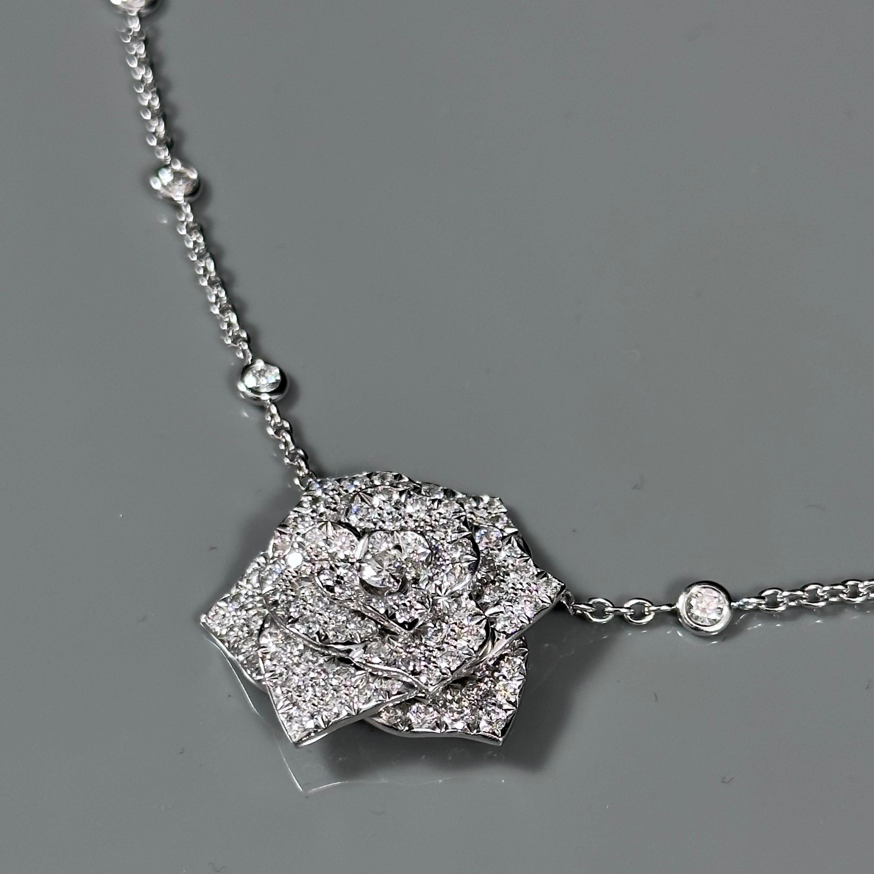 Piaget 30th Anniversary Yves Piaget Rose Diamond Pendant Necklace 18k White Gold 4