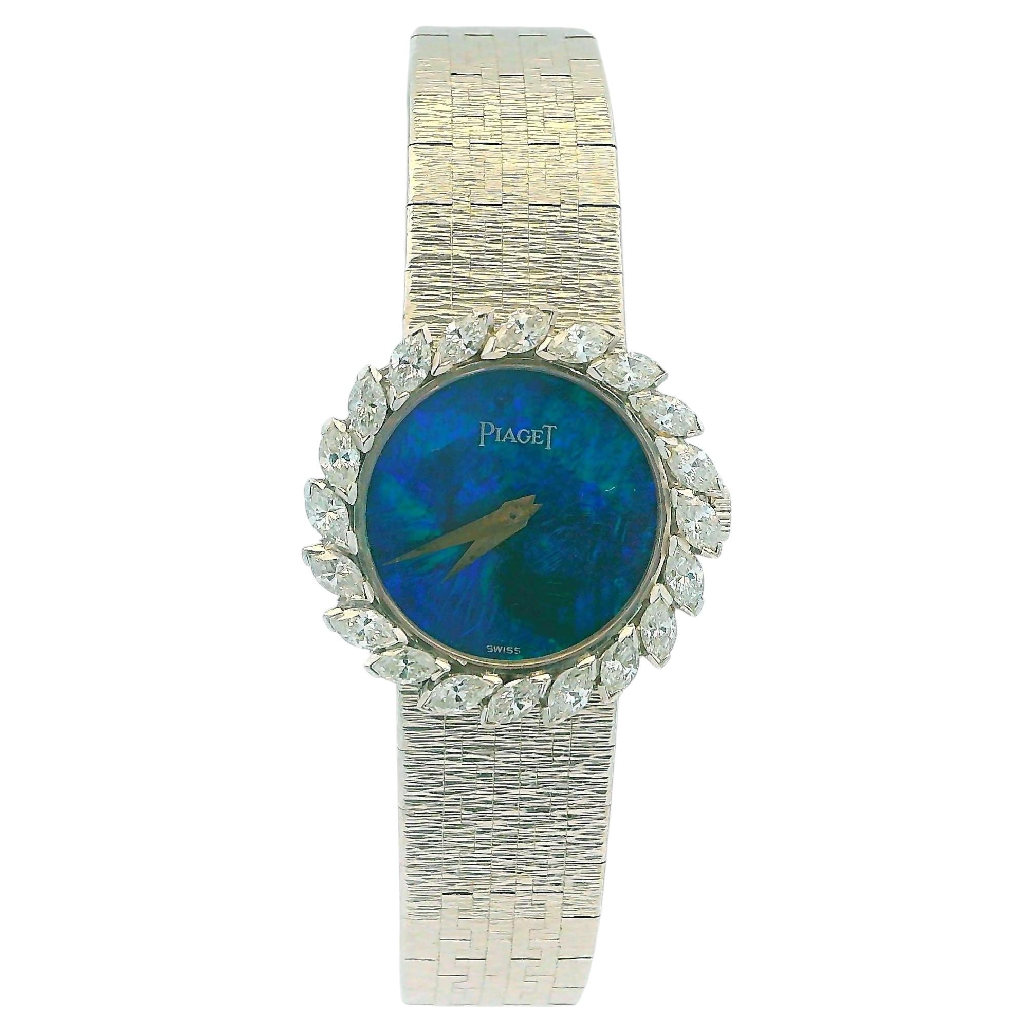 Piaget 4172A6 18K White Gold Opal Dial Diamond Bezel Ladies Watch