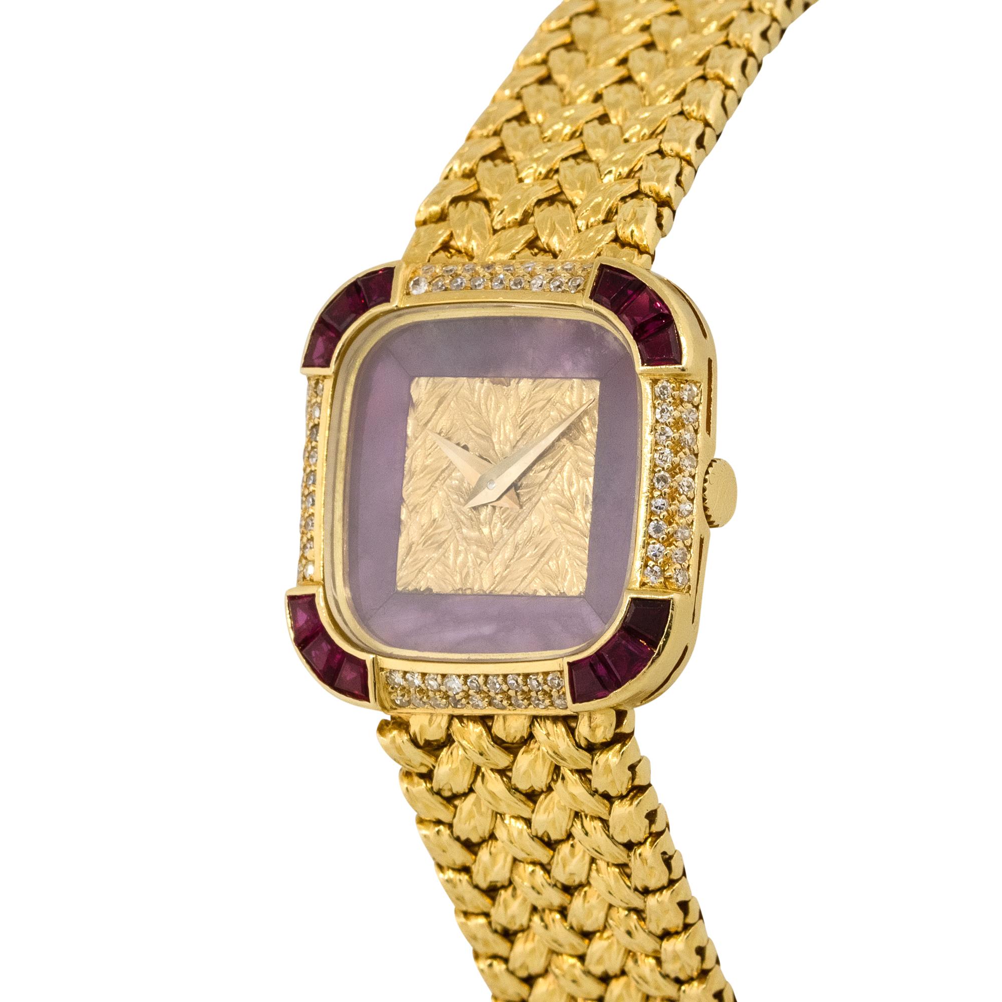 Taille ronde Piaget Montre pour femme 4925D2 en or jaune 18 carats, diamants et rubis en vente