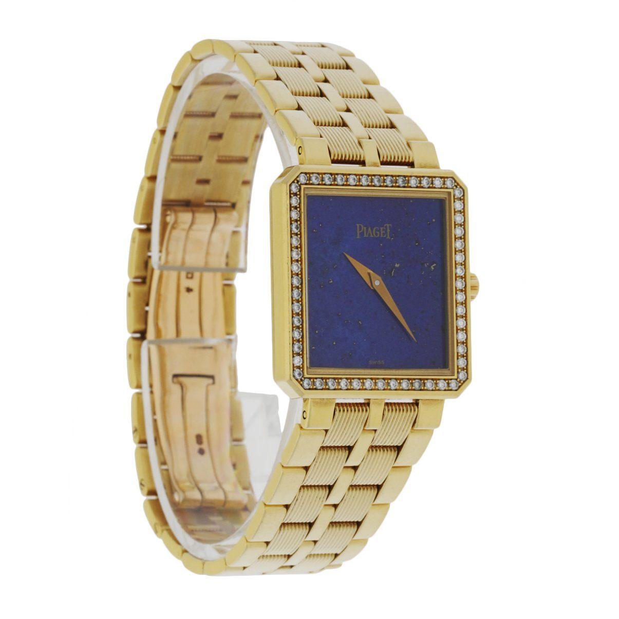 Piaget 50155 M601D Lapis Dial 18K Yellow Gold Diamond Bezel Set Ladies Watch In Excellent Condition In Great Neck, NY