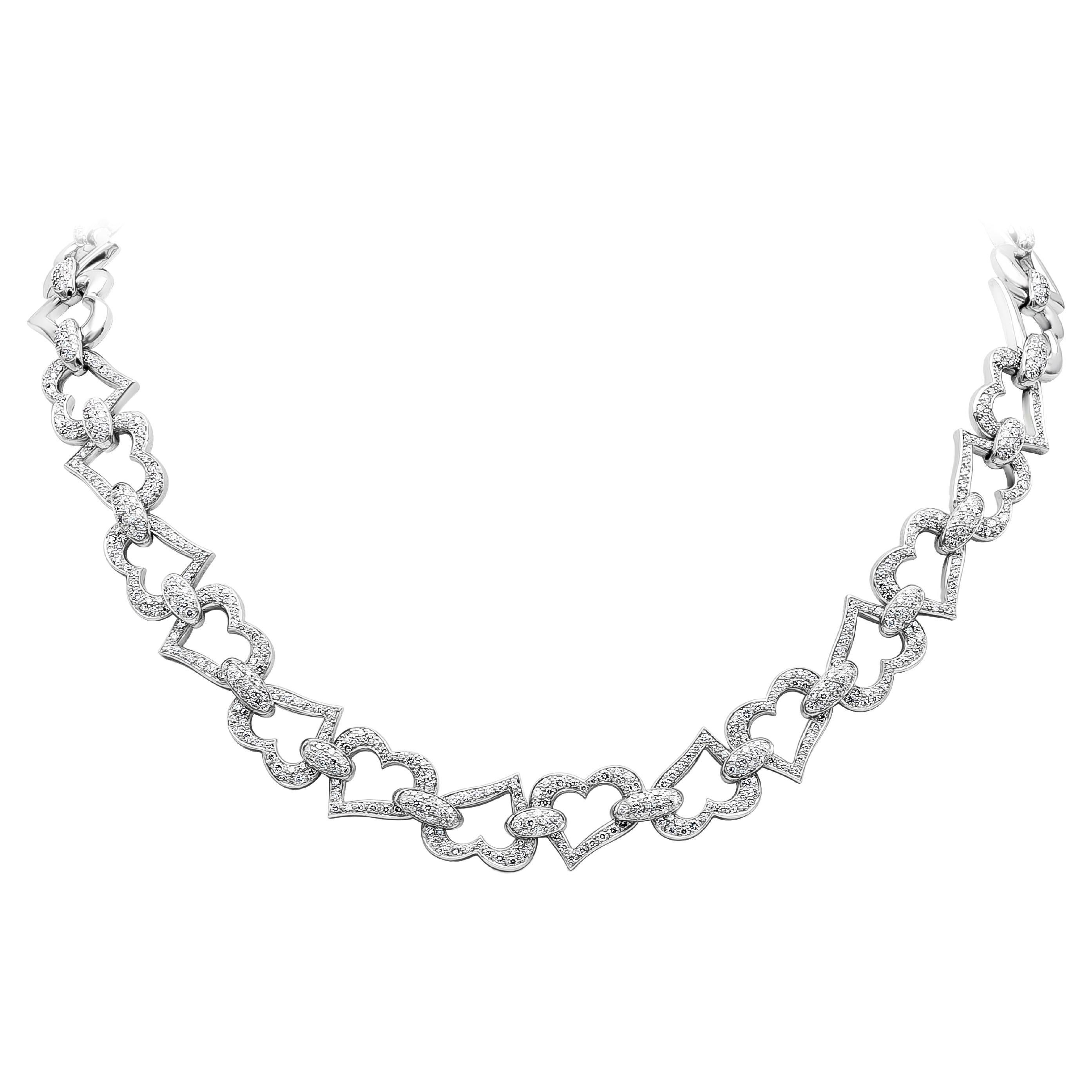 Piaget 5.80 Carat Total Brilliant Round Diamond Heart Shape Link Necklace For Sale
